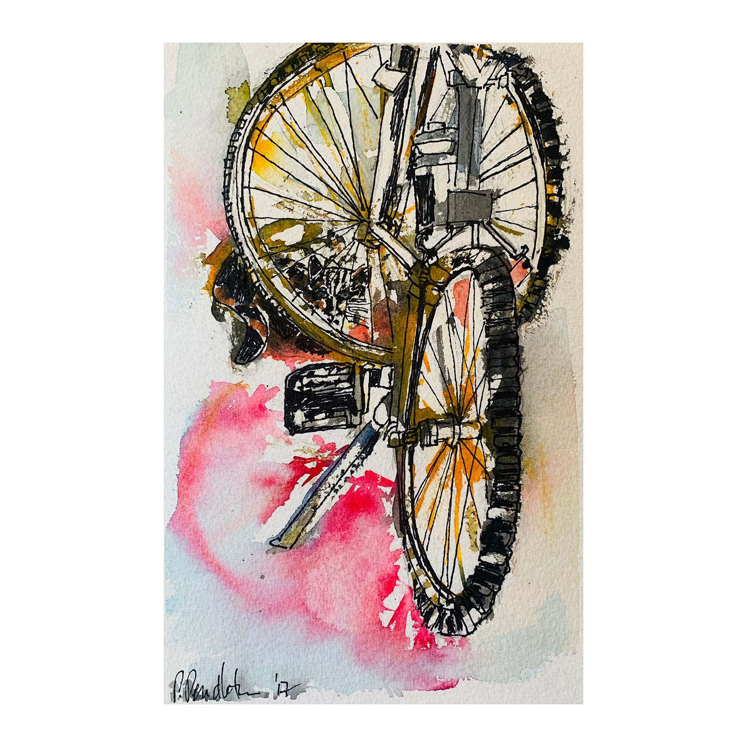 Original Mixed media Painting of a Bicycle, 11.25 x 7.5 inches, by Patty Pendleton