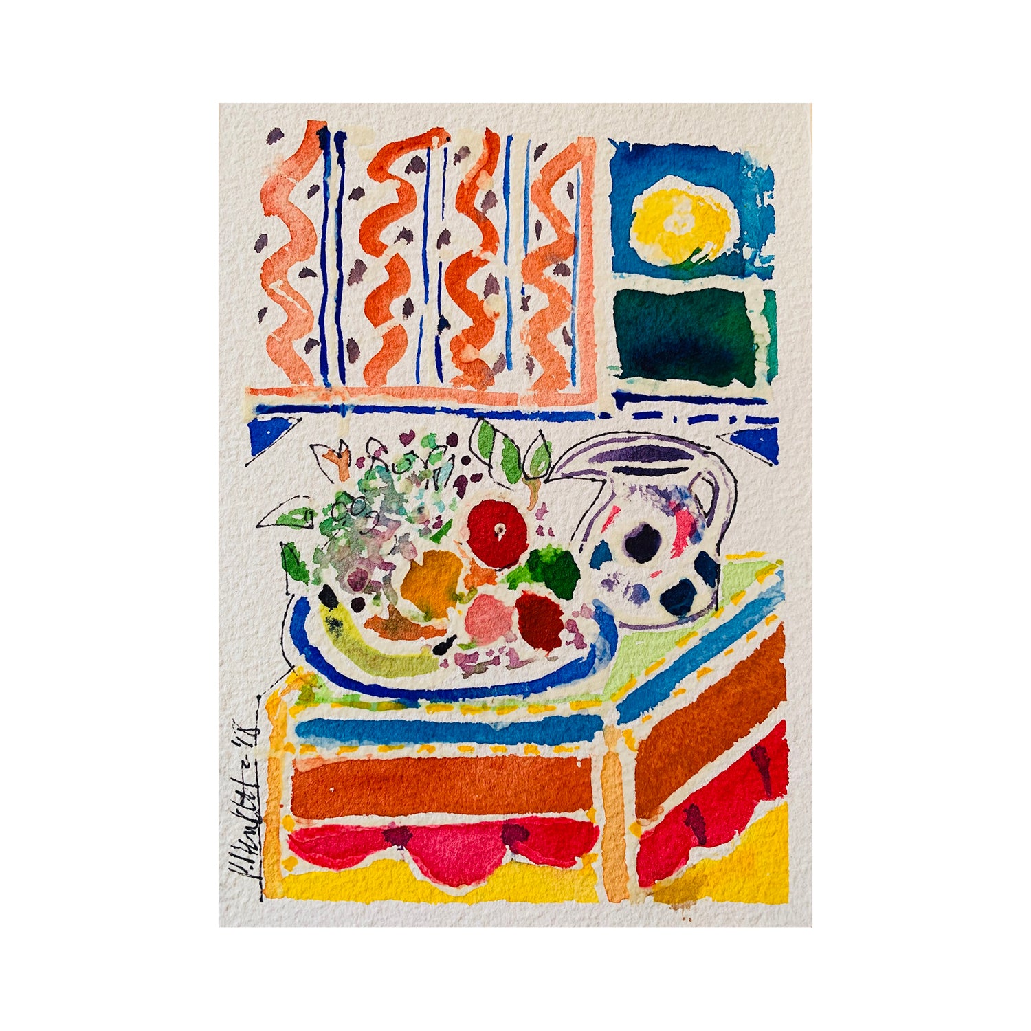 Original Watercolor Painting of a Room Interior, a Still Life, 7.5 x 5.5 inches, by Patty Pendleton