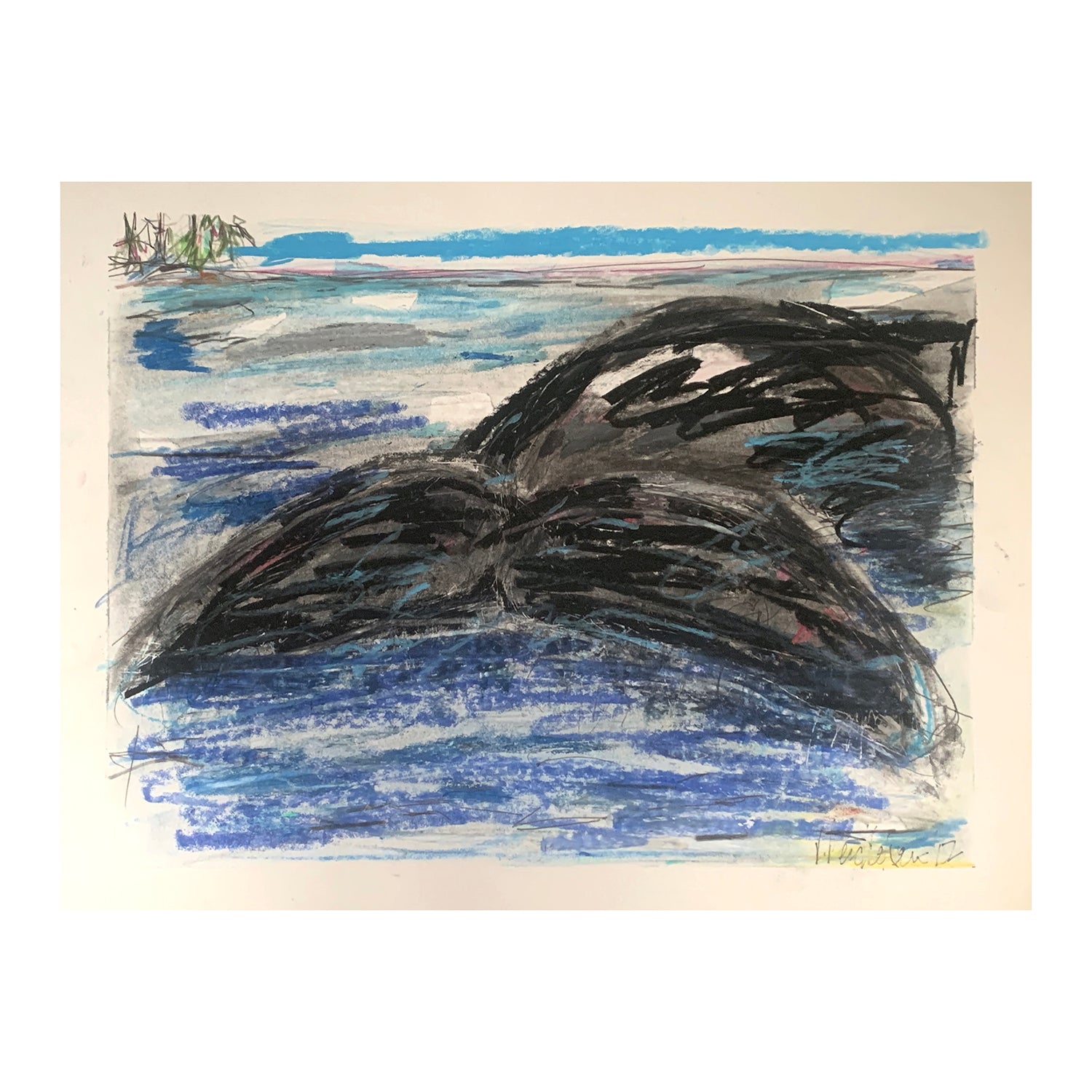 Original Mixed Media Painting of a Seascape with Breaching Whale, 11 x 14 inches, by Patty Pendleton