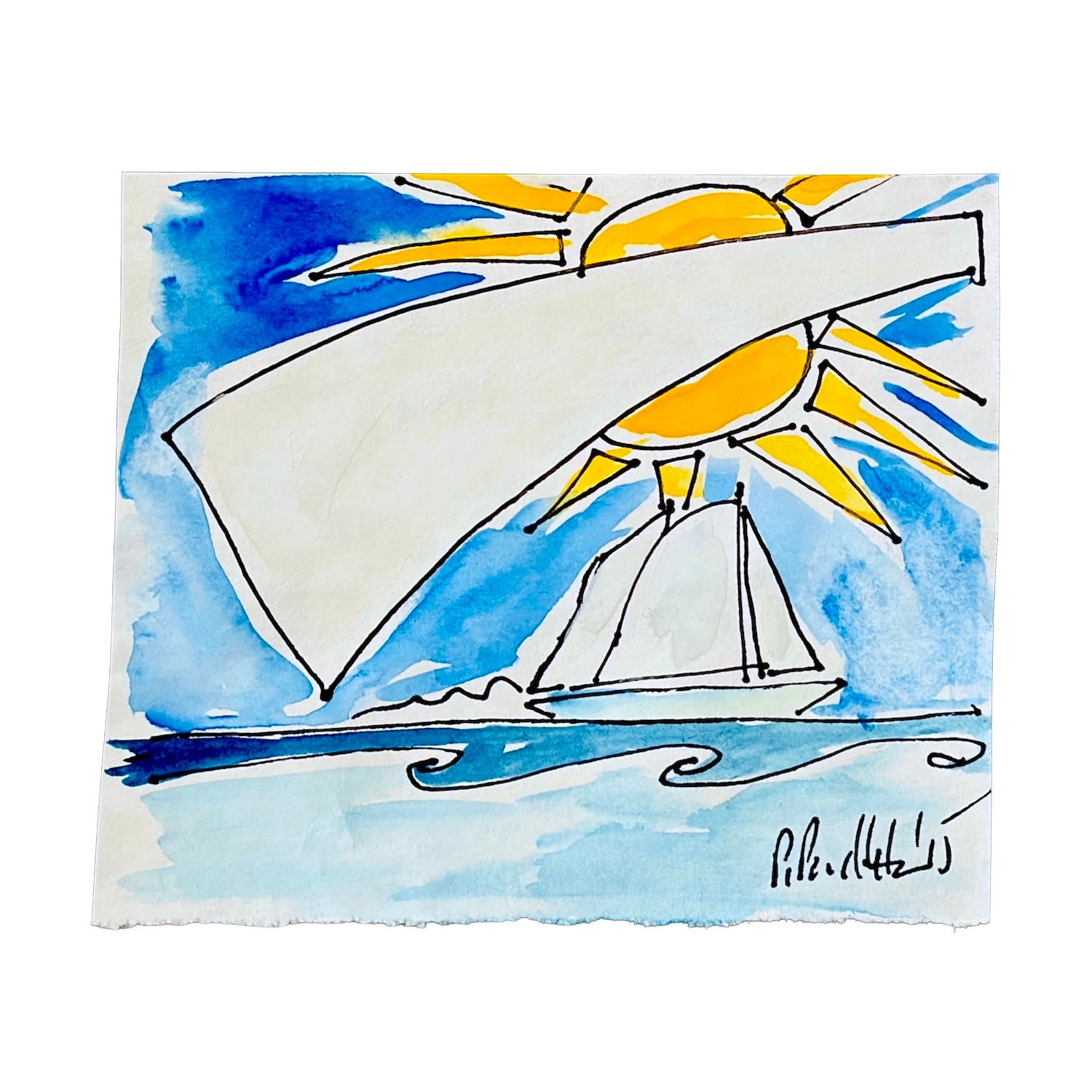 Original Mixed Media Painting of a Sailboat Seascape, 4.1 x 4.9 inches, by Patty Pendleton