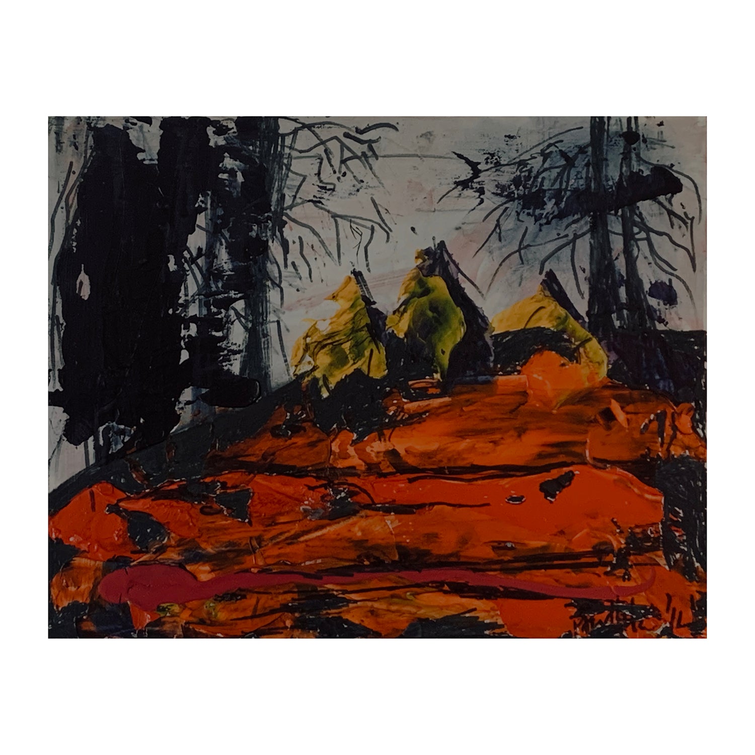 Original Mixed Media Painting of a Forest Landscape, 4.3 x 5.6 inches, by Patty Pendleton