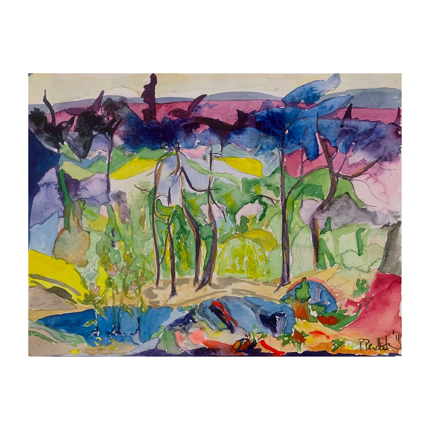 Original Mixed Media Painting of a Spring Forest Landscape, 9 x 12 inches, by Patty Pendleton