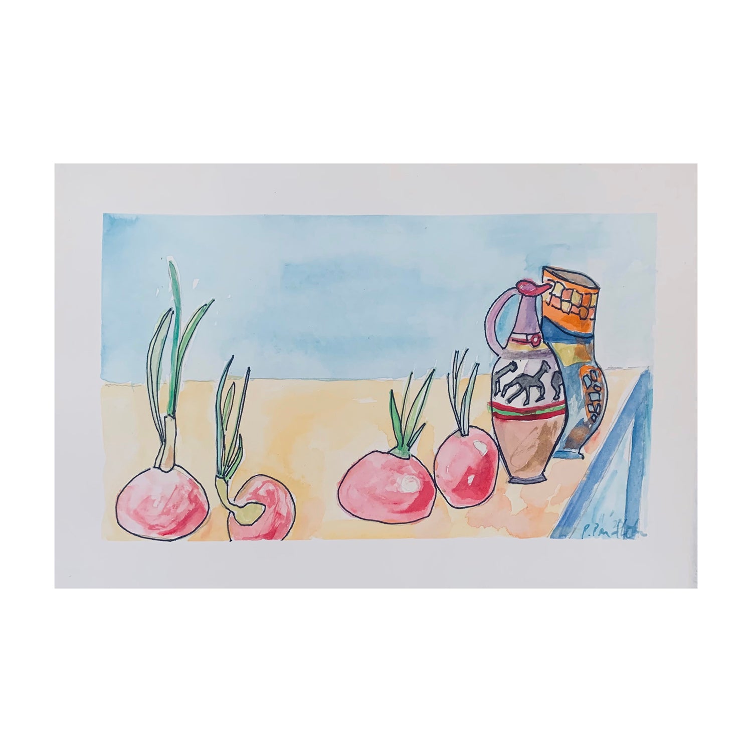 Digital Print of a Painting of Jugs and Onions, a Still Life, 8.5 x 11 inches, by Patty Pendleton