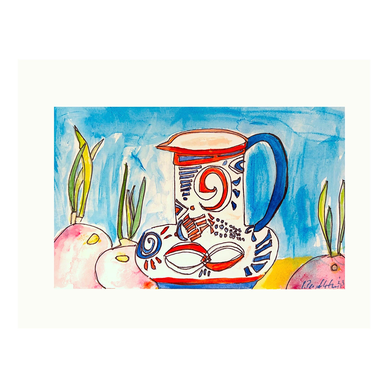 Digital Print of a Painting of a Jug and Onions, a Still Life, 8.5 x 11 inches, by Patty Pendleton