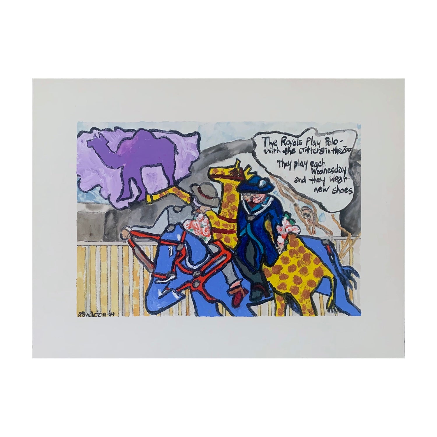Original Mixed Media Portrait Painting Polo Players, 12.2 x 16 inches, by Patty Pendleton