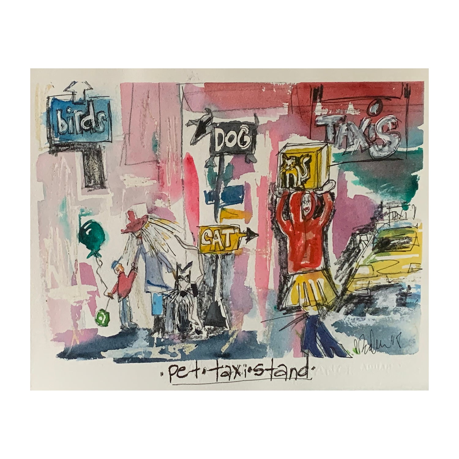 Original Mixed Media Painting of a Cityscape, 8 x 10.25 inches, by Patty Pendleton