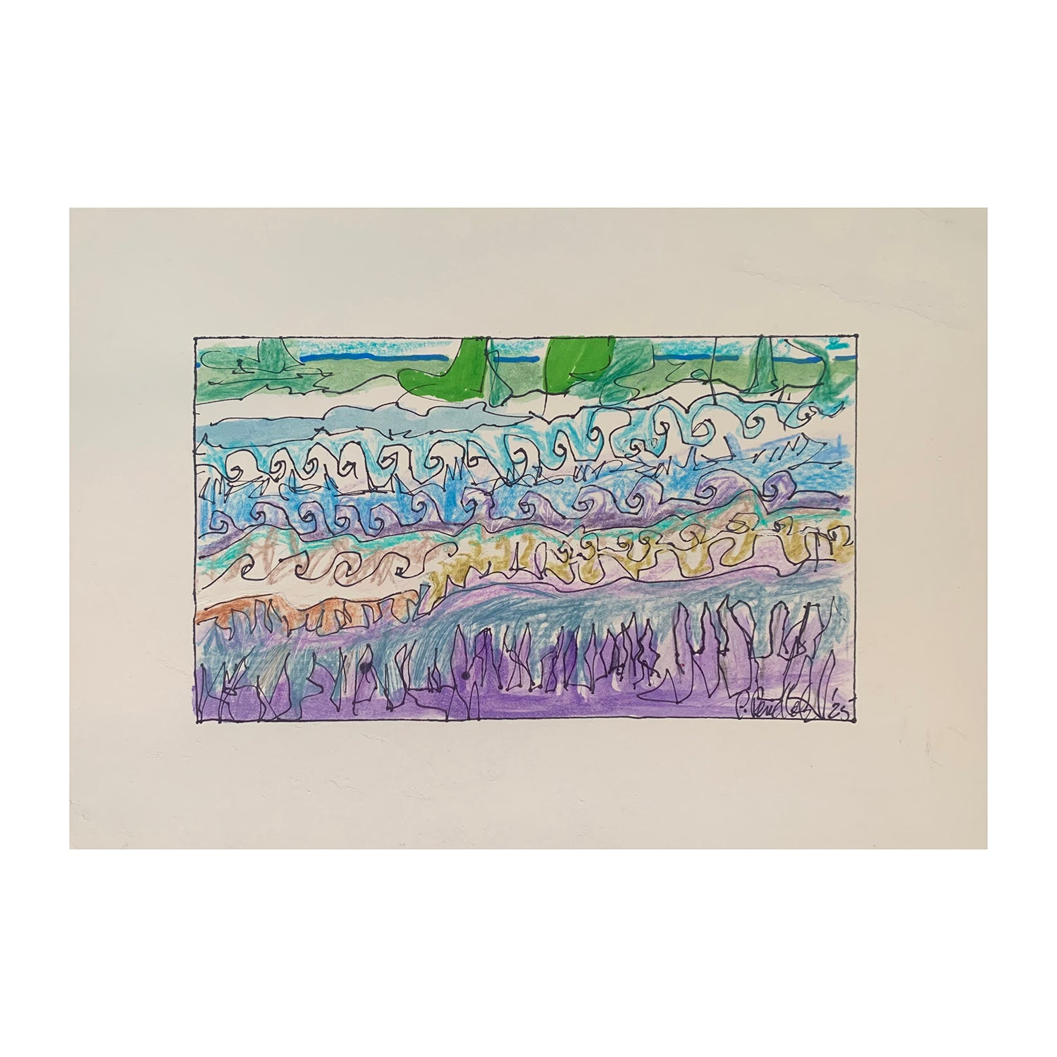 Original Mixed Media Painting of an Ocean Landscape, 7 x 10 inches, by Patty Pendleton