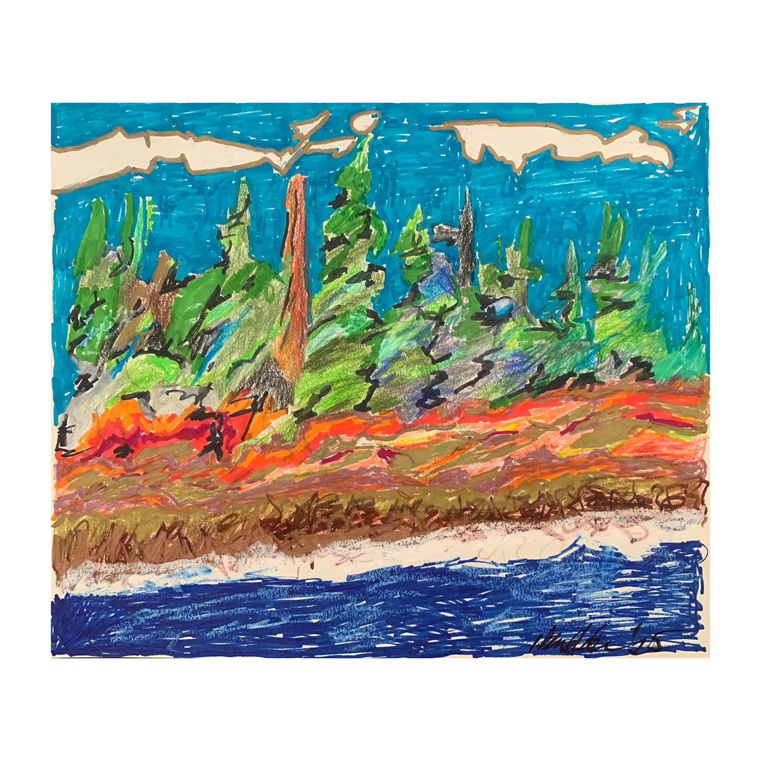 Original Mixed Media Painting of an Ocean Landscape, 8 x 9.5 inches, by Patty Pendleton