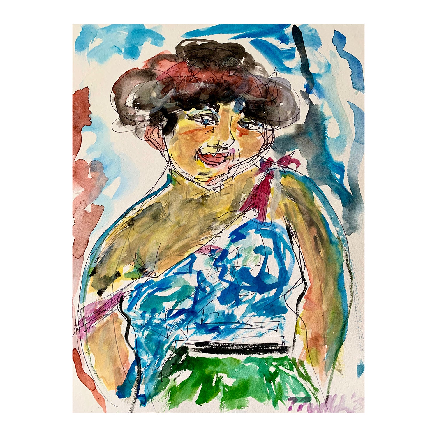 Original Mixed Media Portrait Painting of a Woman, 12 x 9 inches, by Patty Pendleton