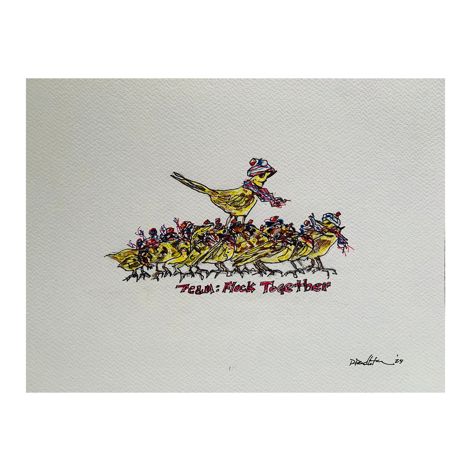 Original Mixed Media Painting of a Flock of Birds Team, 9 x 12 inches, by Patty Pendleton