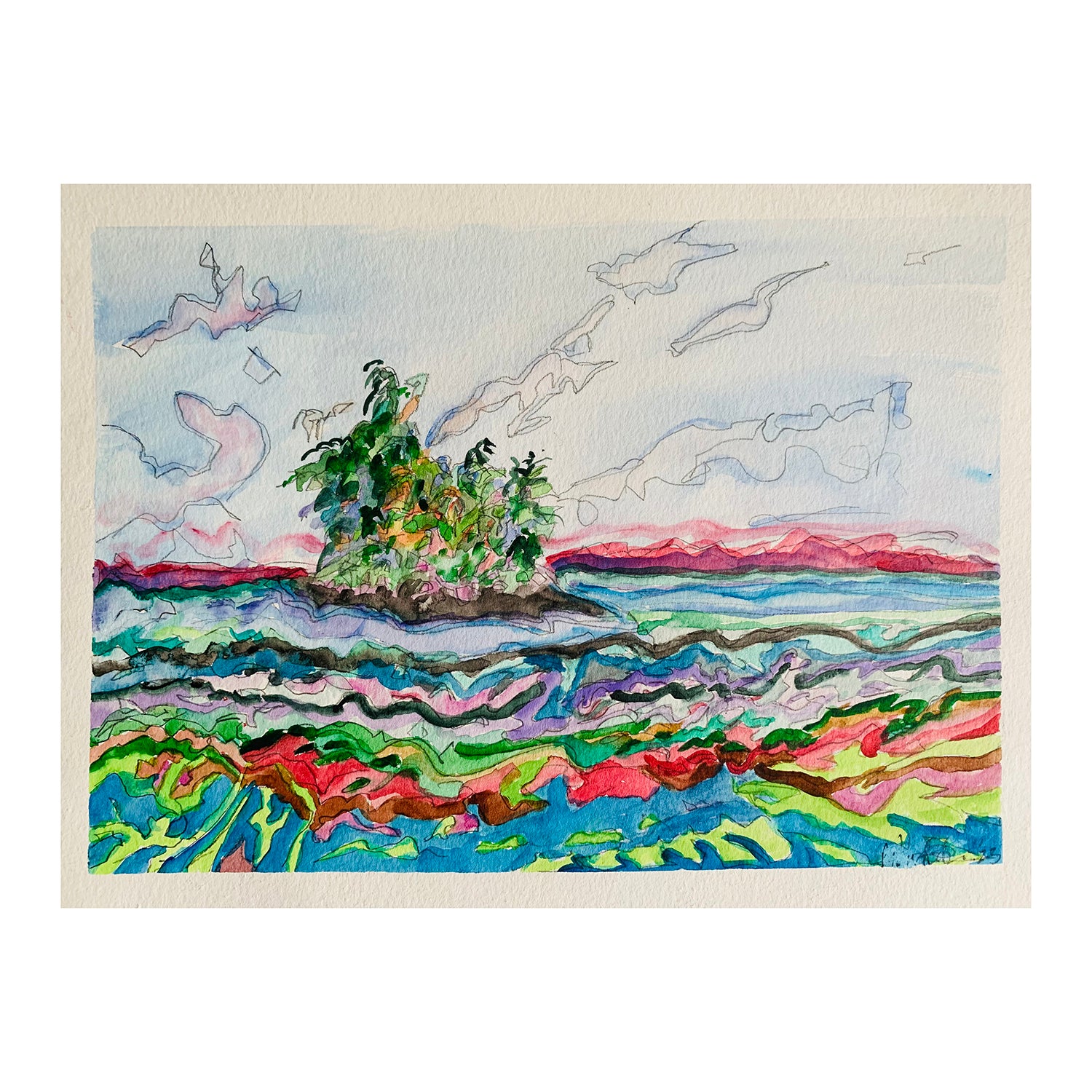 Original Mixed Media Painting of an Ocean Landscape, 9 x 12 inches, by Patty Pendleton