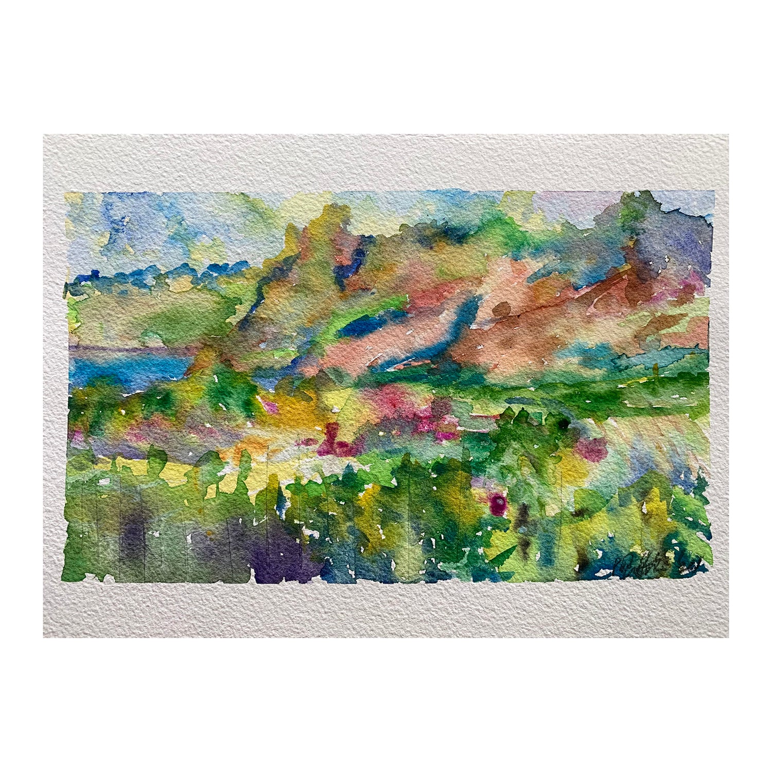 Original Mixed Media Painting of a Water Landscape, 8 x 12.4 inches, by Patty Pendleton
