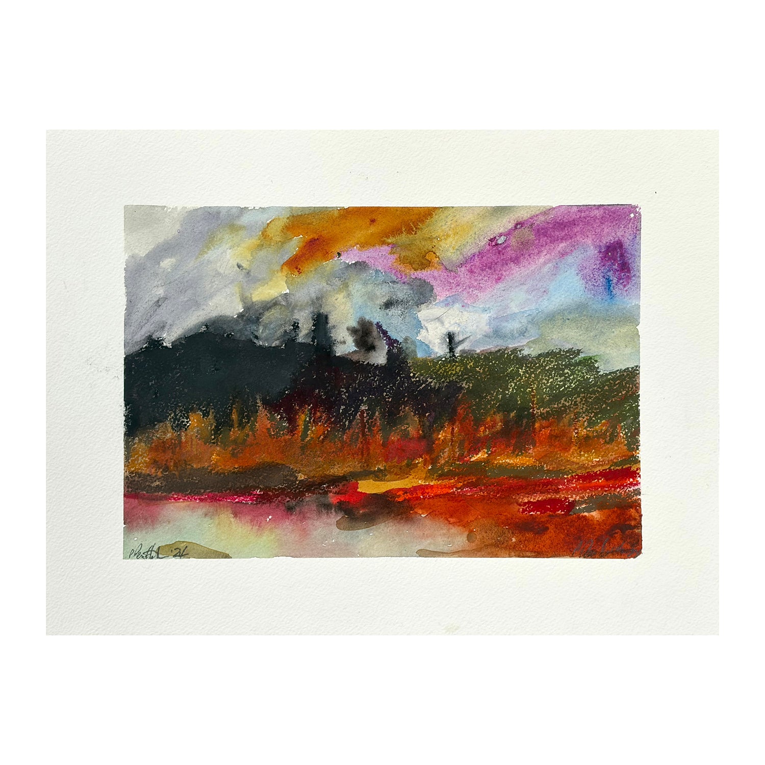 Original Mixed Media Painting of a Water Landscape, 12.2 x 16 inches, by Patty Pendleton