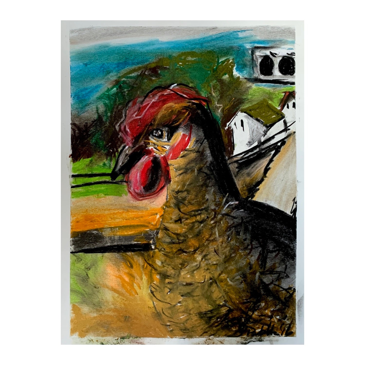 Original Pastel Painting of a Turkey Portrait in a Landscape, 16 x 11.75 inches, by Patty Pendleton