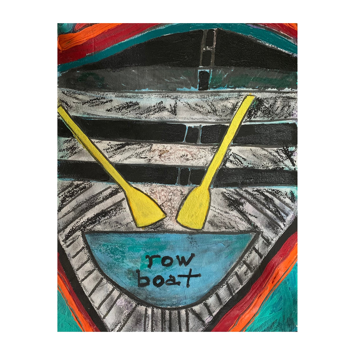 Original Mixed Media Painting of a Rowboat, 20.5 x 15.1 inches, by Patty Pendleton