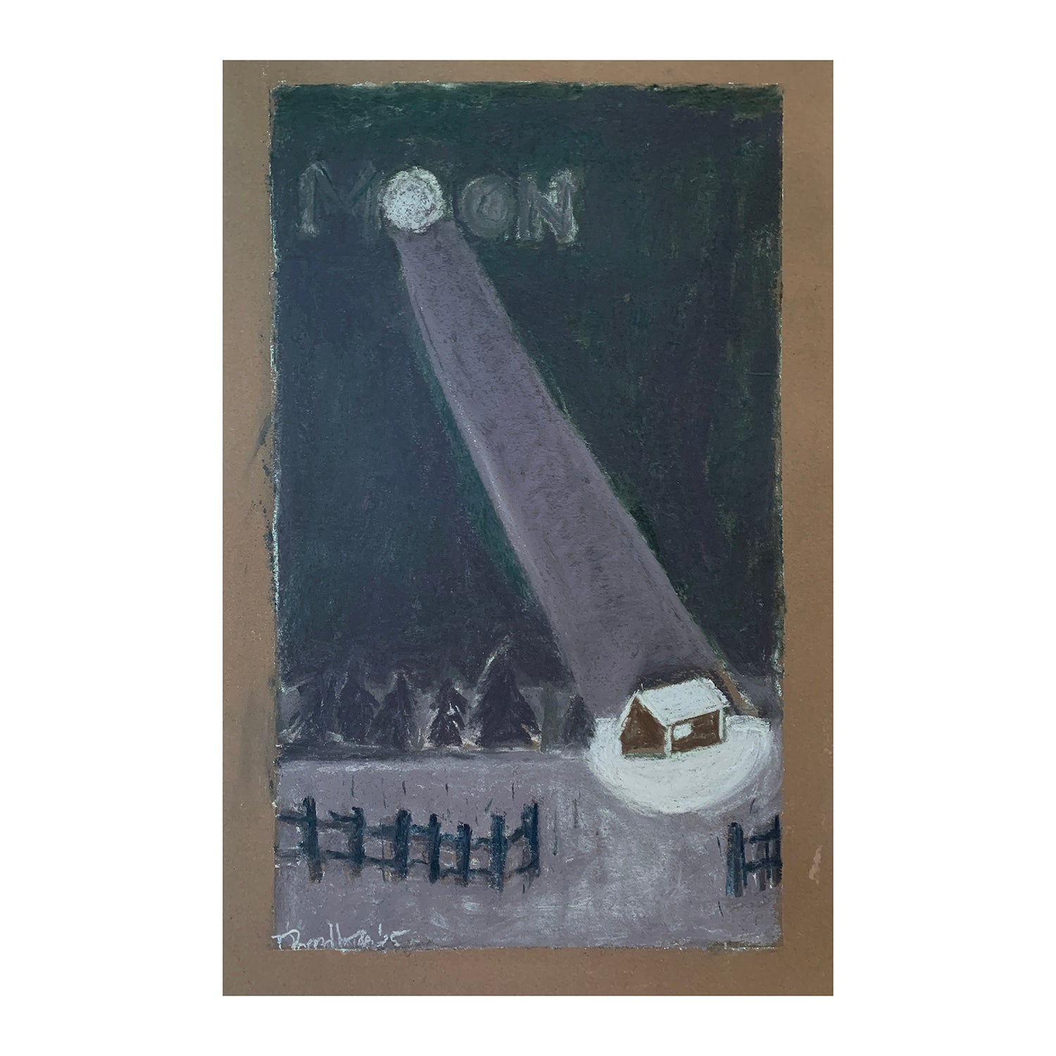 Original Pastel Painting of a Moonlit Landscape, 19.5 x 12.75 inches, by Patty Pendleton