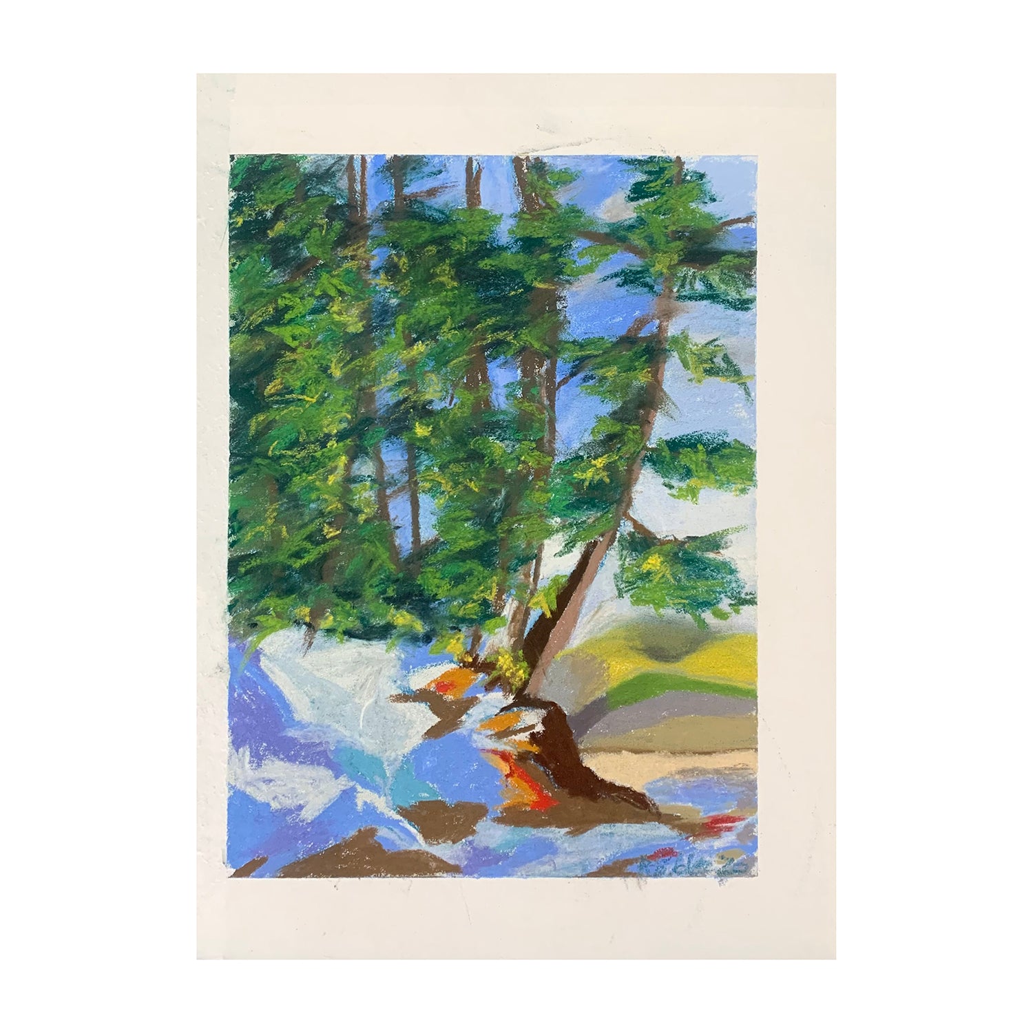 Original Pastel Painting of a Winter Forest Landscape, 16 x 10.9 inches, by Patty Pendleton