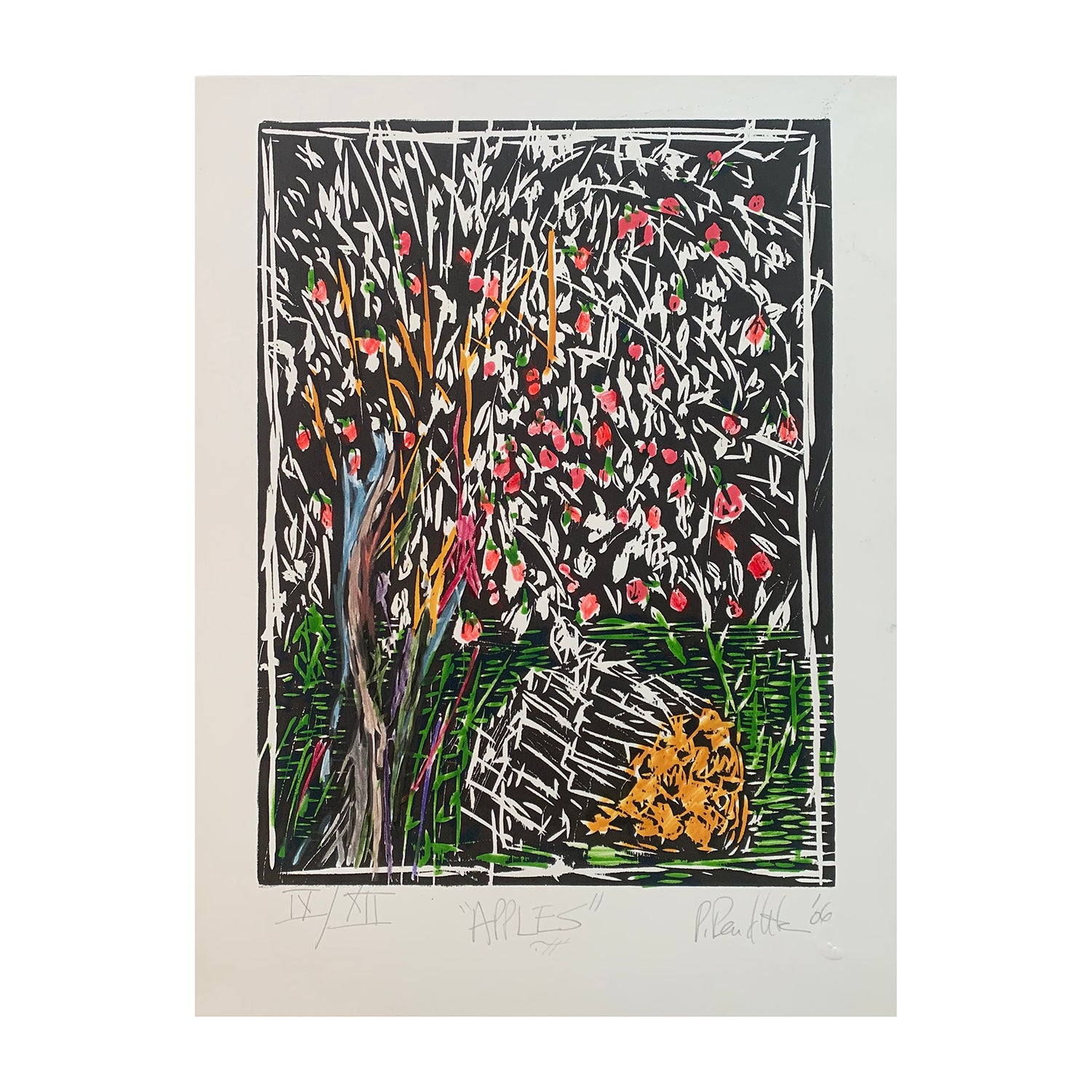 Original Woodcut Print of a Orchard Landscape, 20 x 15 inches, by Patty Pendleton