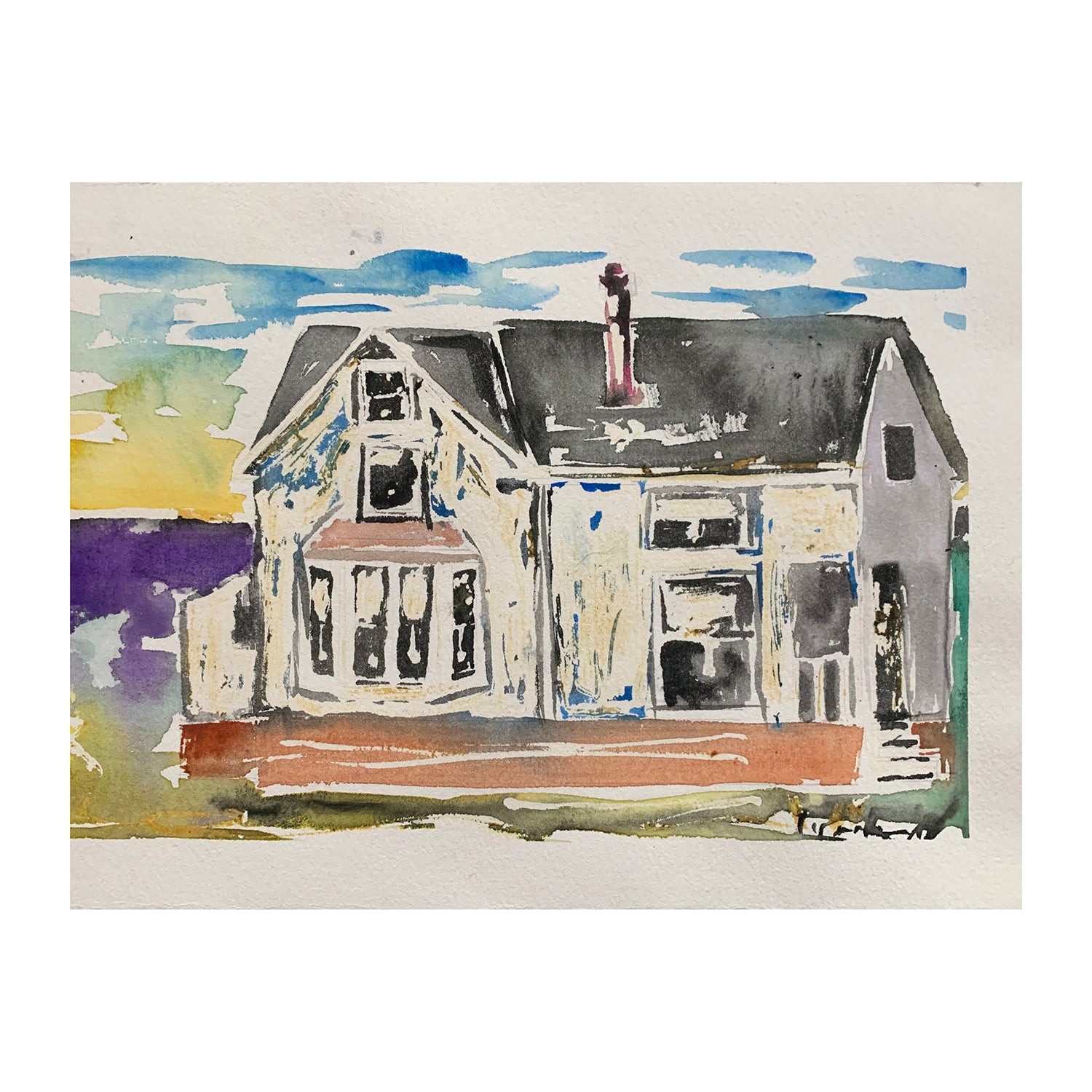 Original Watercolor Painting of a Summer House Landscape, 7.5 x 9.25 inches, by Patty Pendleton