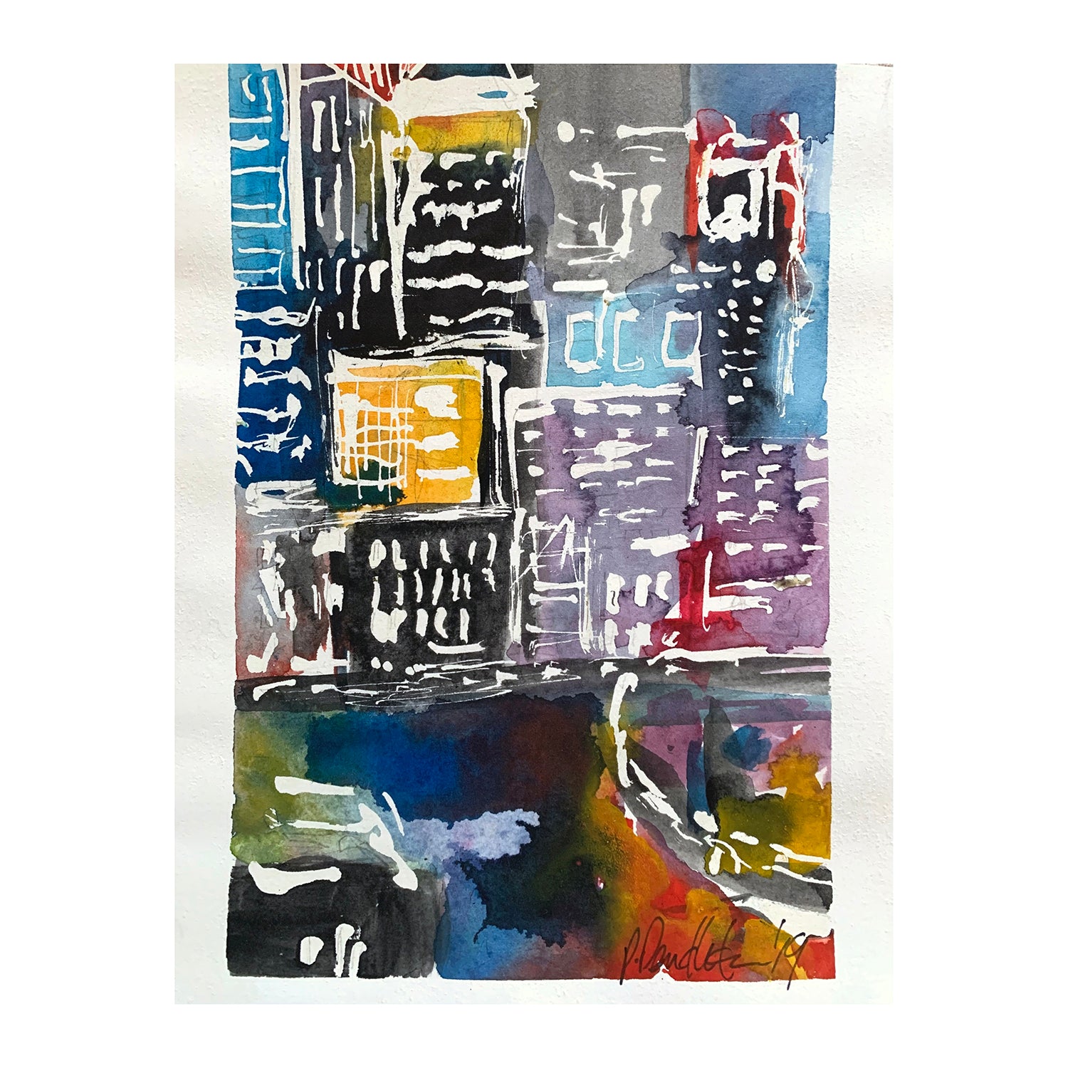 Original Watercolor Painting of a Cityscape, 9.4 x 7.1 inches, by Patty Pendleton