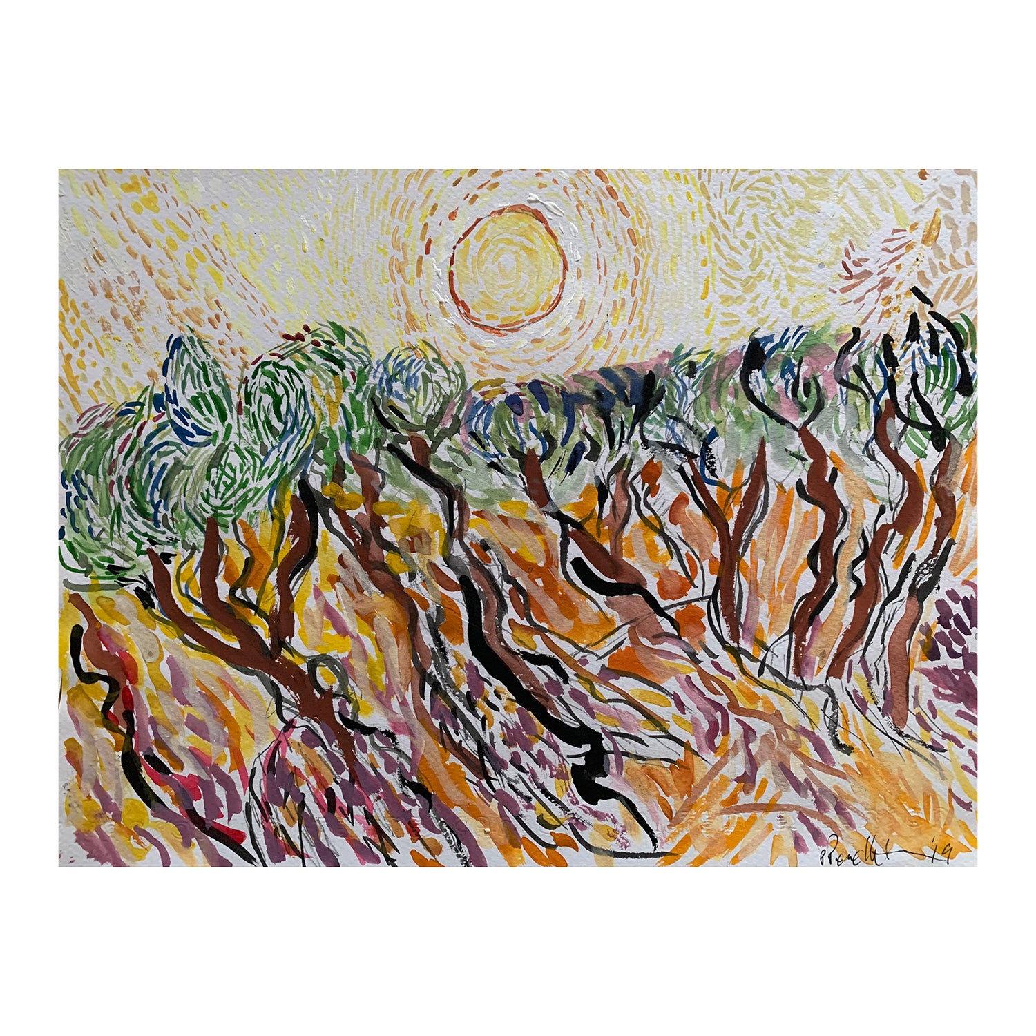 Original Mixed Media Painting of a Landscape, 9.75 x 12.75 inches, by Patty Pendleton