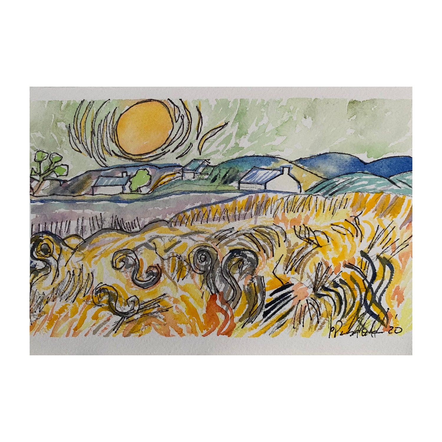 Original Mixed Media Painting of a Landscape, 5 x 7 inches, by Patty Pendleton