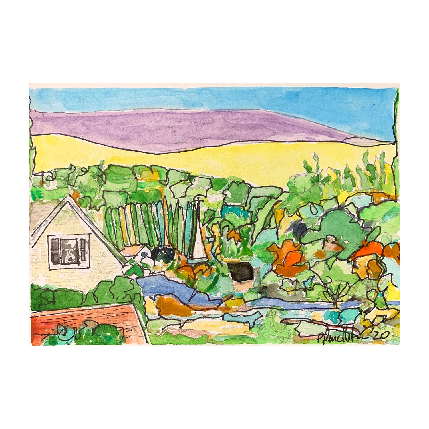 Original Mixed Media Painting of a Landscape, 4.9 x 7 inches, by Patty Pendleton