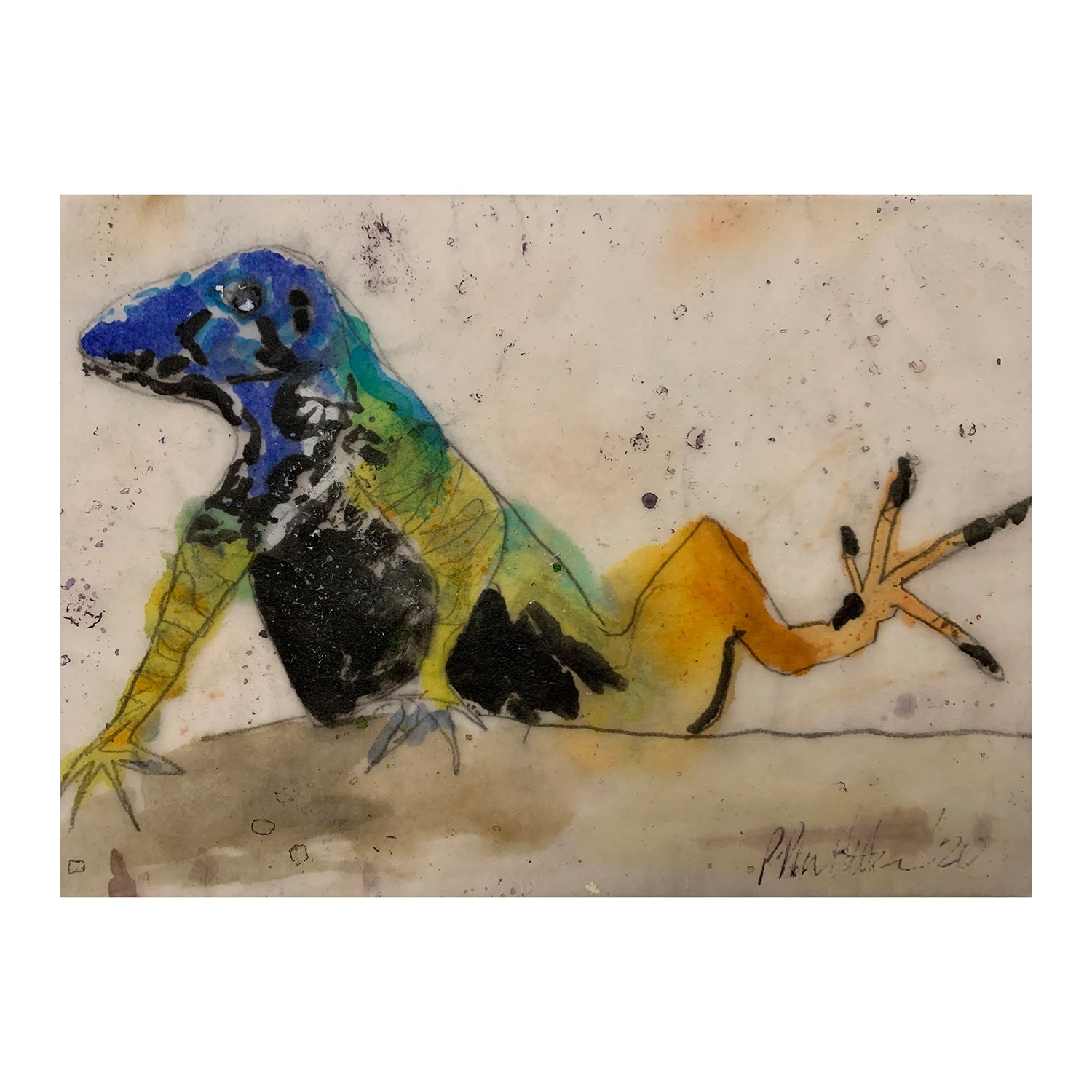 Original Mixed Media Painting of a Frog Portrait, 5 x 7 inches, by Patty Pendleton