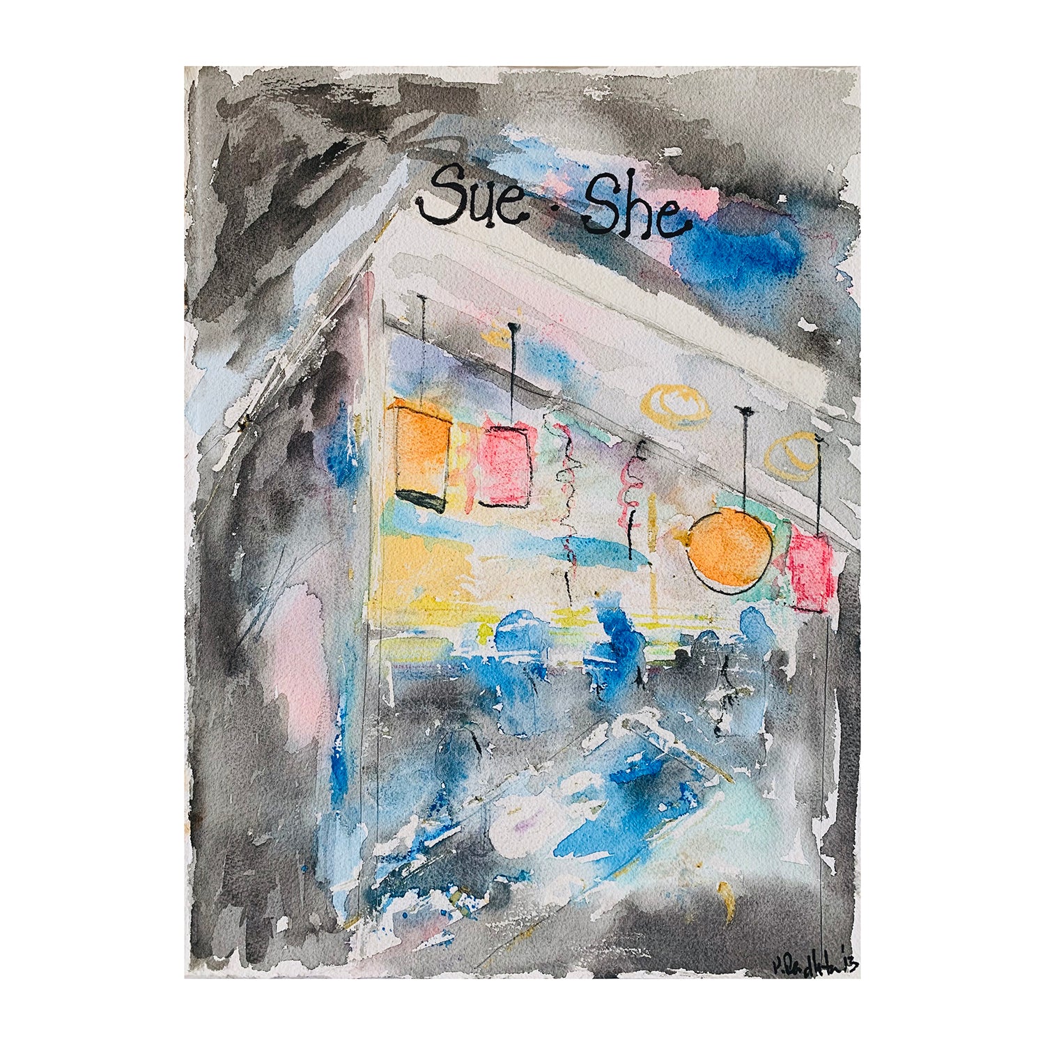 Original Mixed Media Painting of a Restaurant, 15 x 11.4 inches, by Patty Pendleton