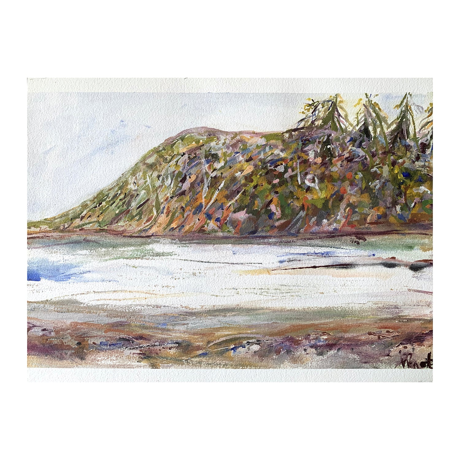 Original Egg Tempera Painting of an Ocean Landscape, 16 x 19.75 inches, by Patty Pendleton