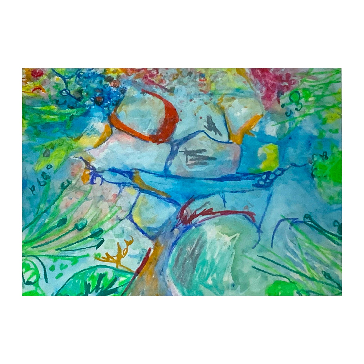 Original Mixed Media Painting of an Abstract Waterscape, 25.75 x 18.25 inches, by Patty Pendleton