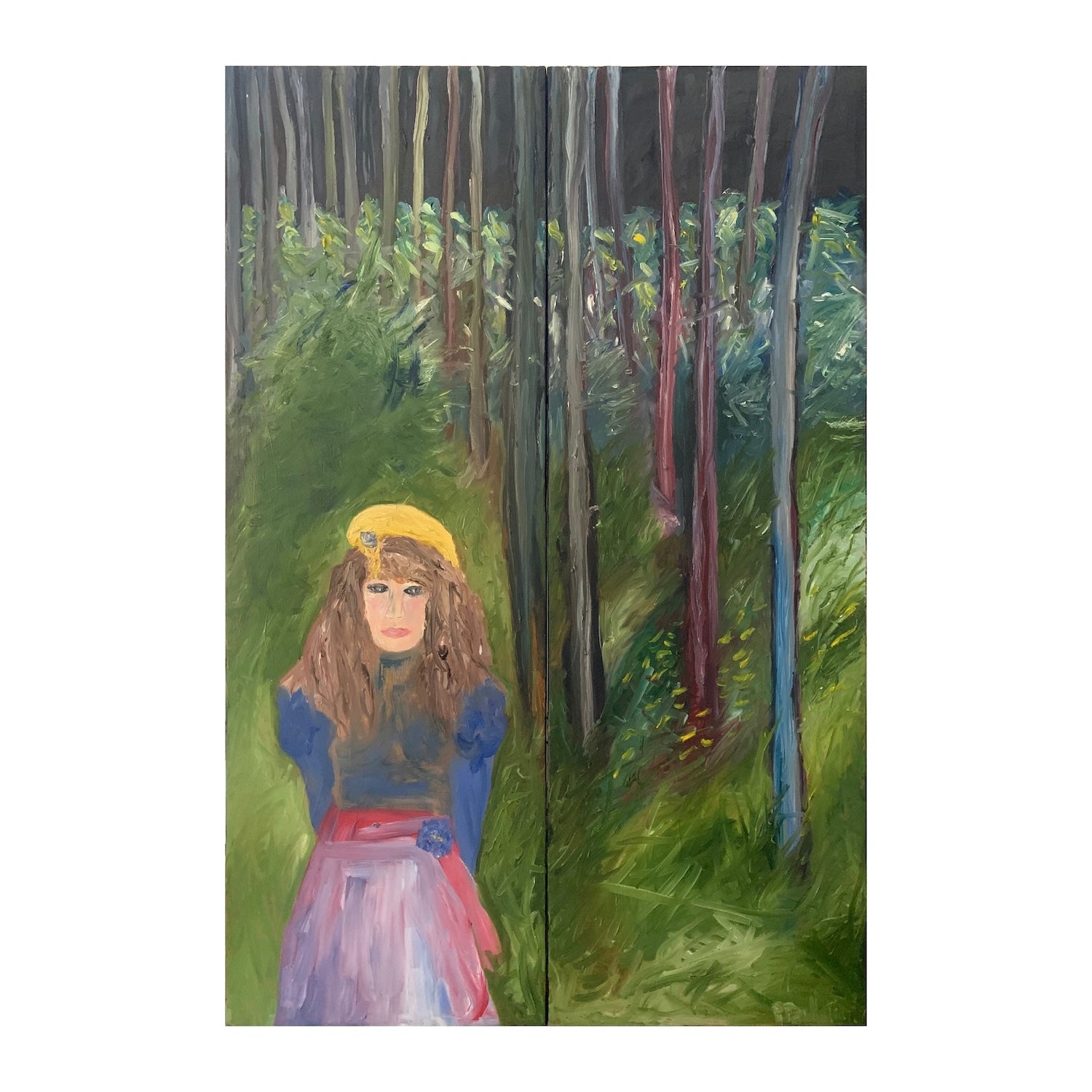 Original Oil Portrait Painting of a Woman in a Forest Landscape, 31.5 x 47.25 inches, by Patty Pendleton