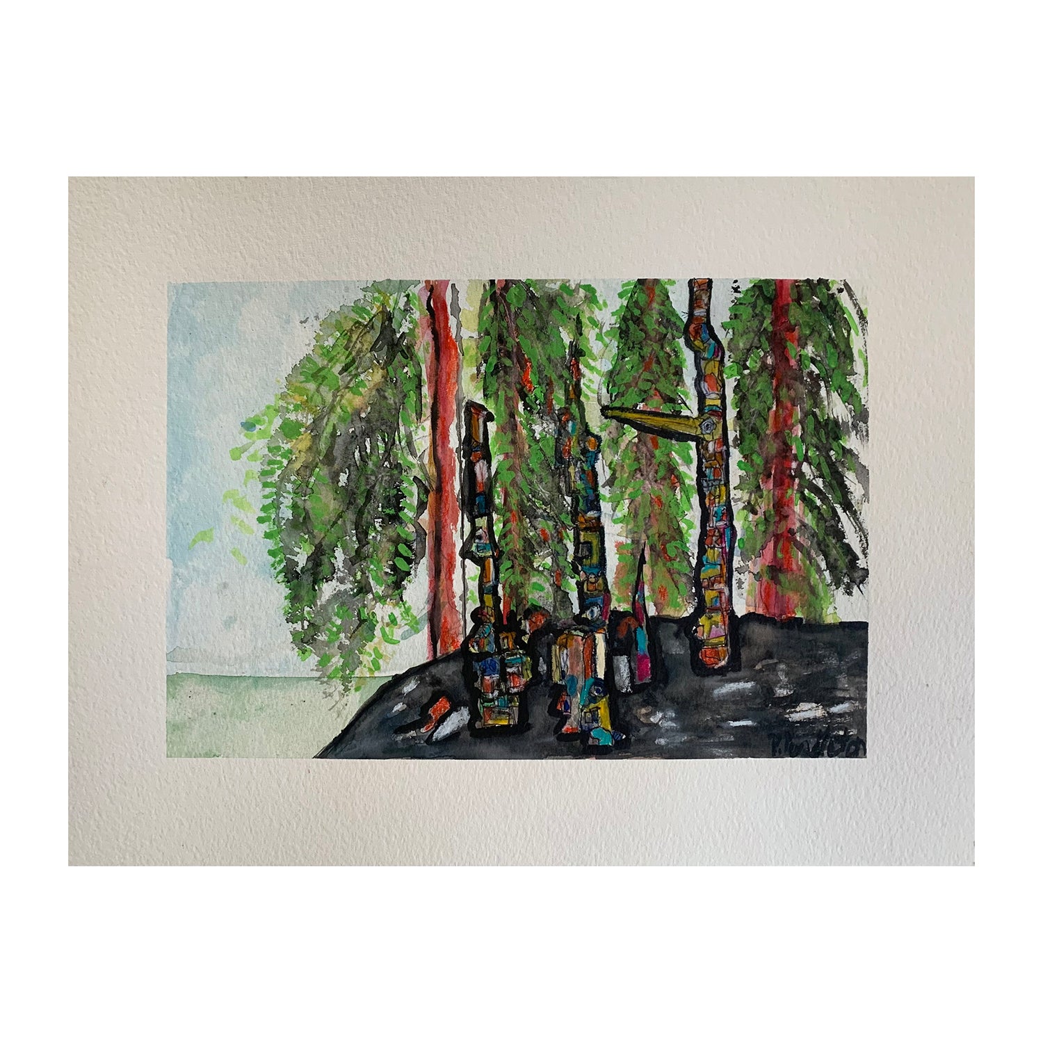 Original Mixed Media Painting of an Ocean Landscape, 12.4 x 16.4 inches, by Patty Pendleton
