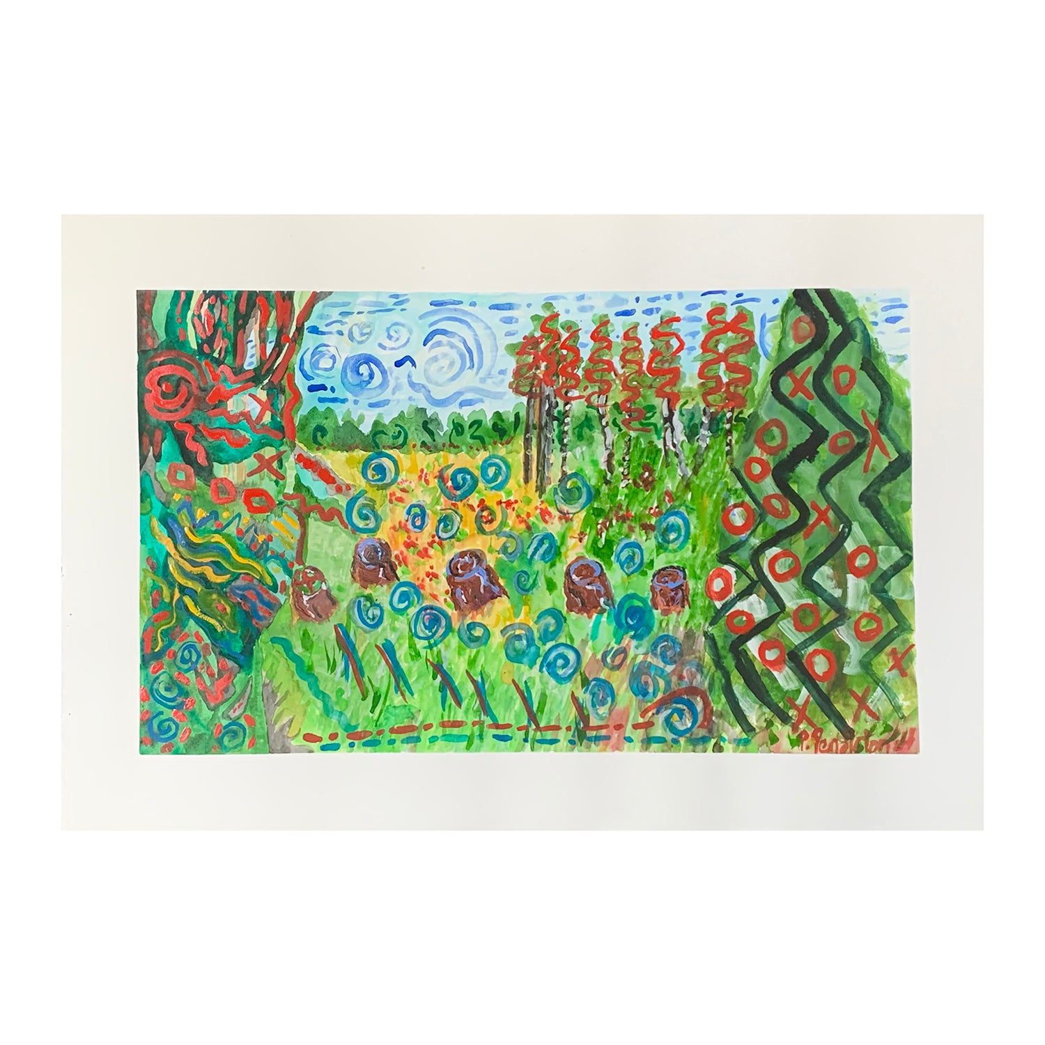 Original Acrylic Painting of a Summer Landscape, 14.75 x 22.5 inches, by Patty Pendleton