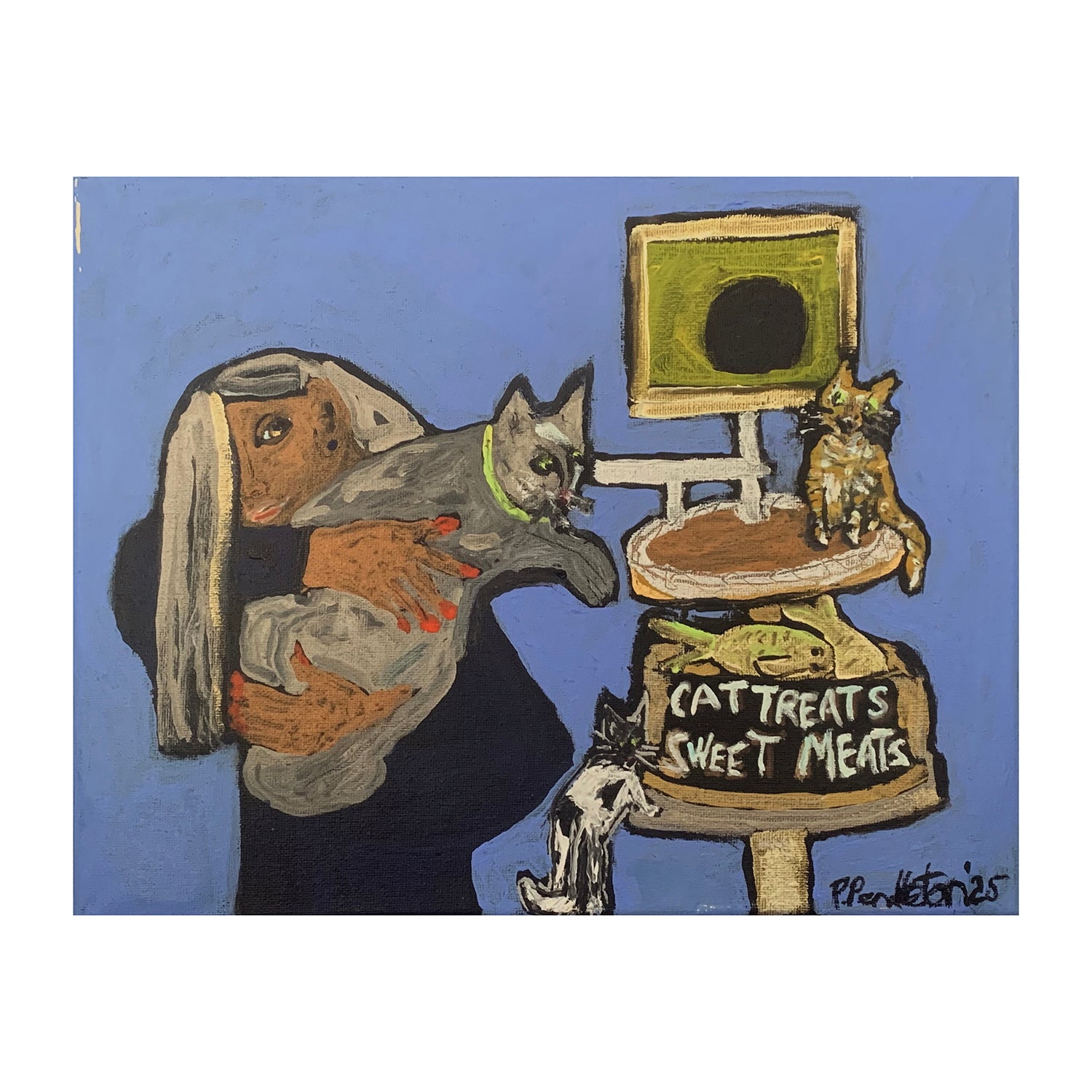 Original Acrylic Portrait Painting of a Woman and Cats, 11 x 14 inches, by Patty Pendleton