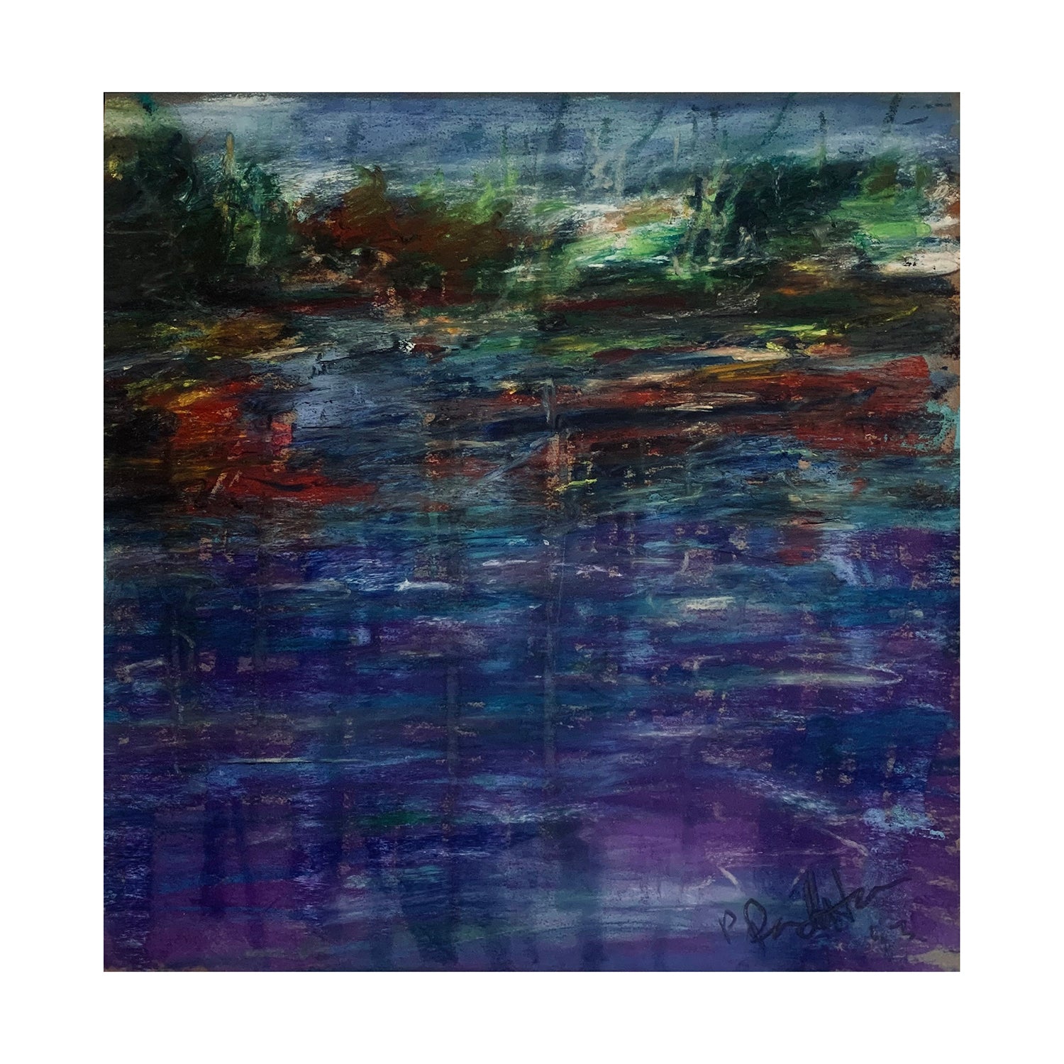 Original Oil Pastel Painting of an Ocean Landscape, 12 x 12 inches, by Patty Pendleton