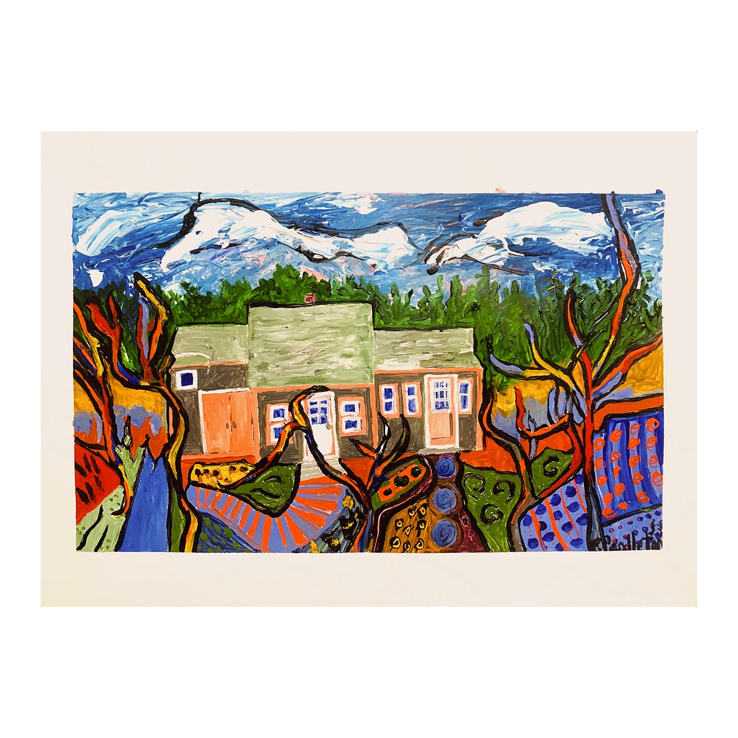 Original Acrylic Painting of a House in a Mountain Landscape, 15 x 22.5 inches, by Patty Pendleton