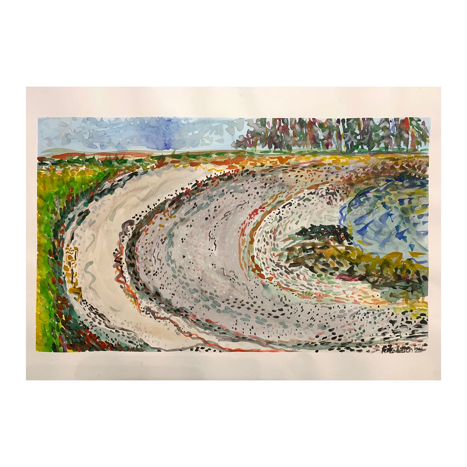 Original Watercolor Painting of an Ocean Beach Landscape, 15 x 22.5 inches, by Patty Pendleton