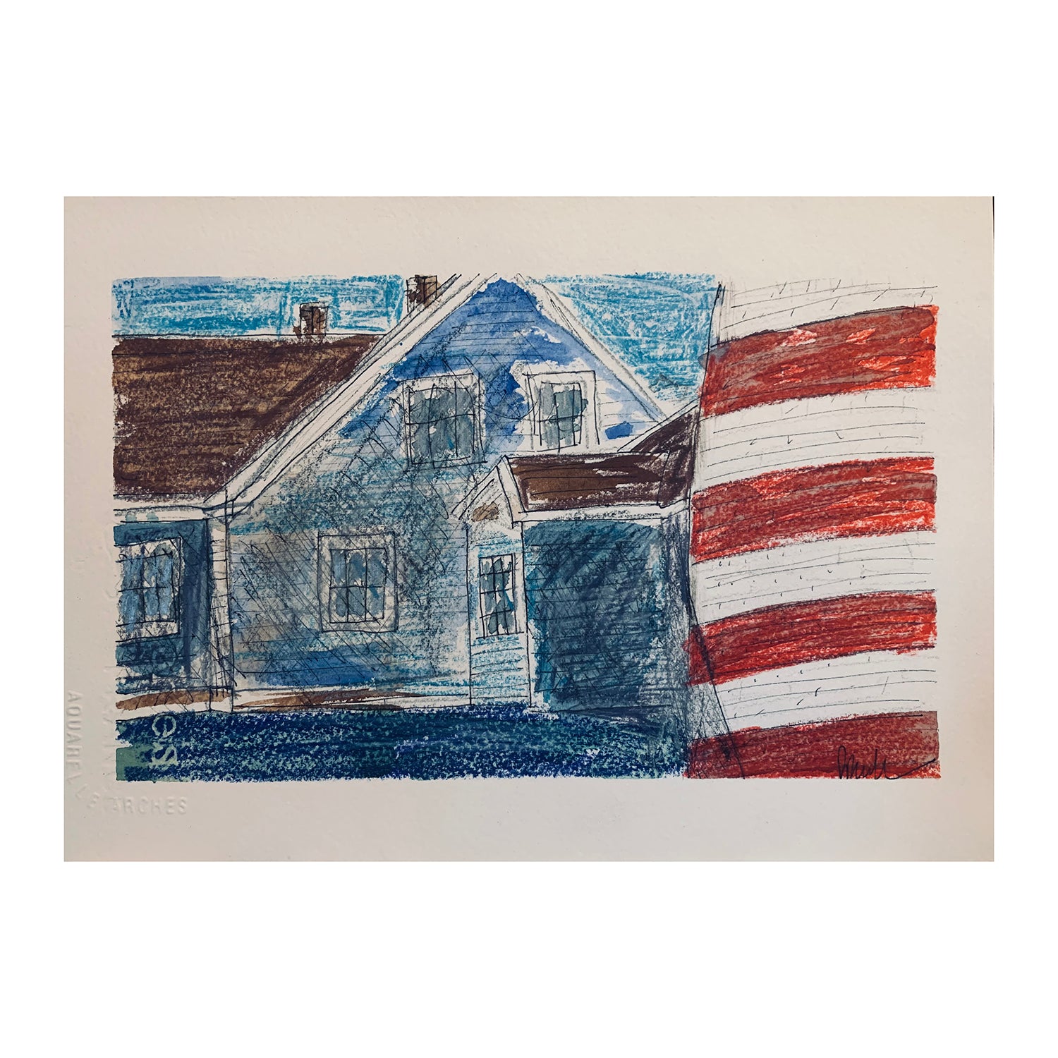 Original Mixed Media Painting of a Lighthouse, 7.5 x 10.5 inches, by Patty Pendleton
