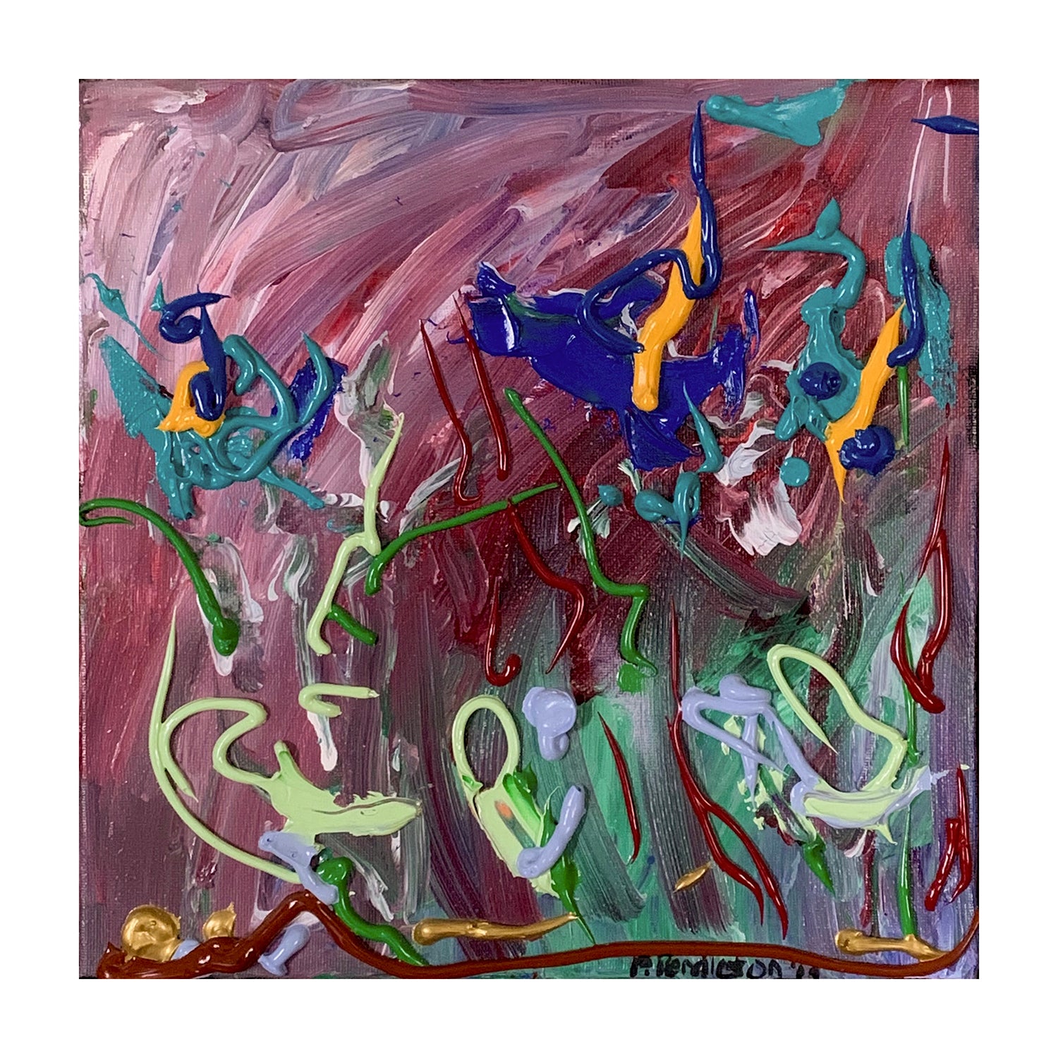 Original Acrylic Painting of an Abstract Gardenscape, 12 x 12 inches, by Patty Pendleton