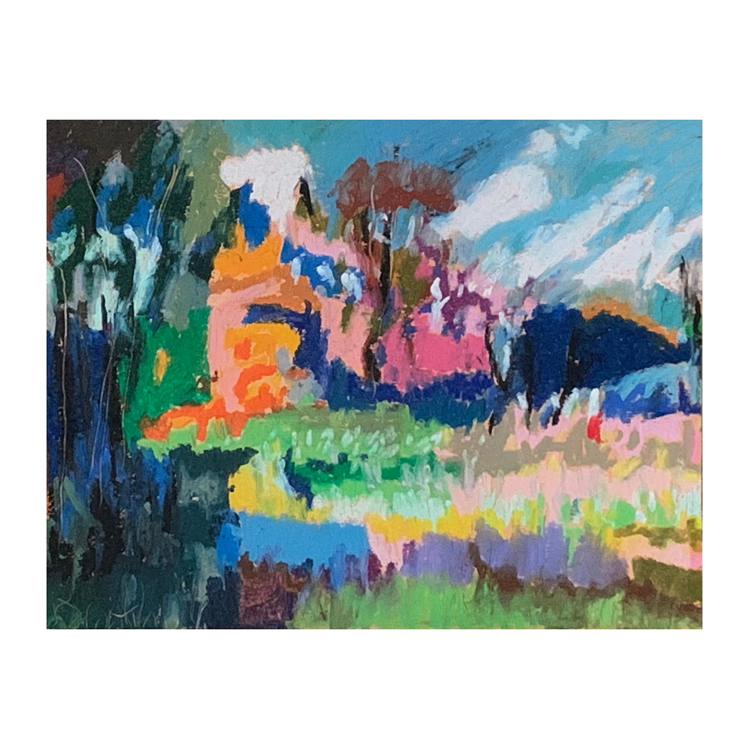 Original Oil Pastel Painting of a House in a Country Landscape, 8 x 10 inches, by Patty Pendleton