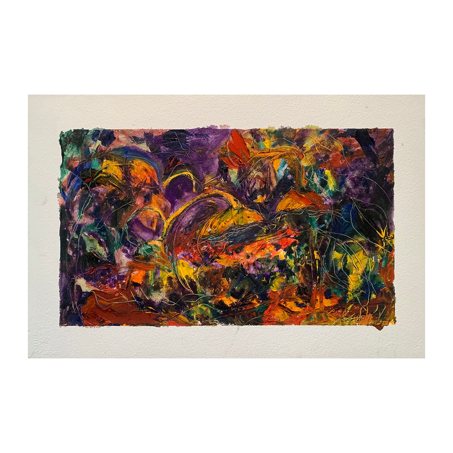 Original Oil Pastel Painting of an Abstracted Gardenscape, 15.25 x 22.5 inches, by Patty Pendleton
