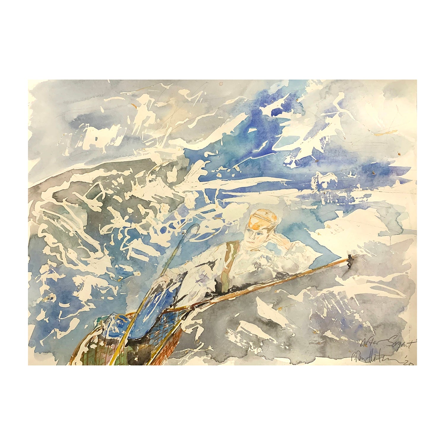 Original Watercolor Portrait Painting of a Fisherman at Sea, 11.5 x 15 inches, by Patty Pendleton