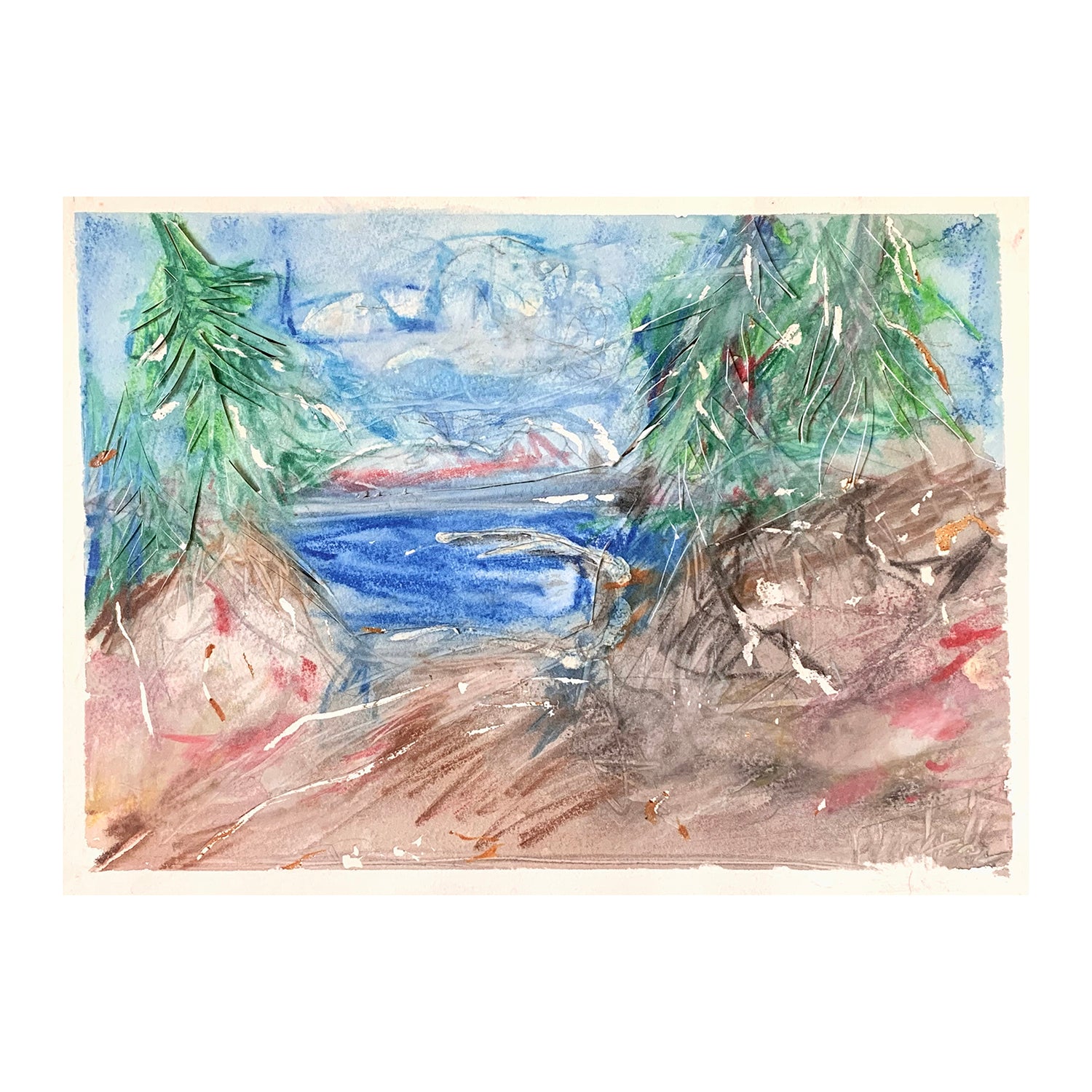 Original Mixed Media Painting of an Ocean Cove Landscape, 11.1 x 14.75 inches, by Patty Pendleton
