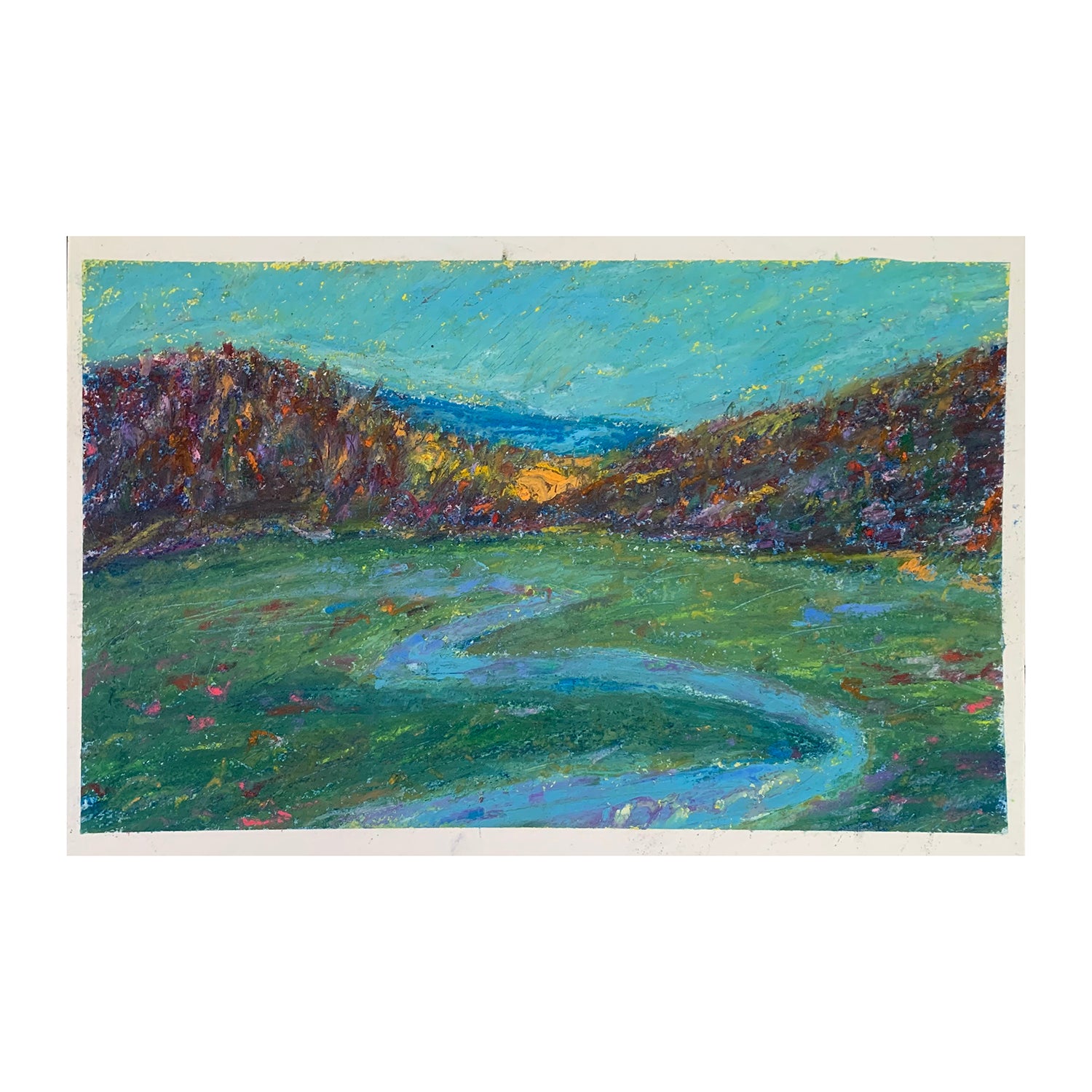 Original Oil Pastel Painting of a River Landscape, 15.25 x 20.75 inches, by Patty Pendleton