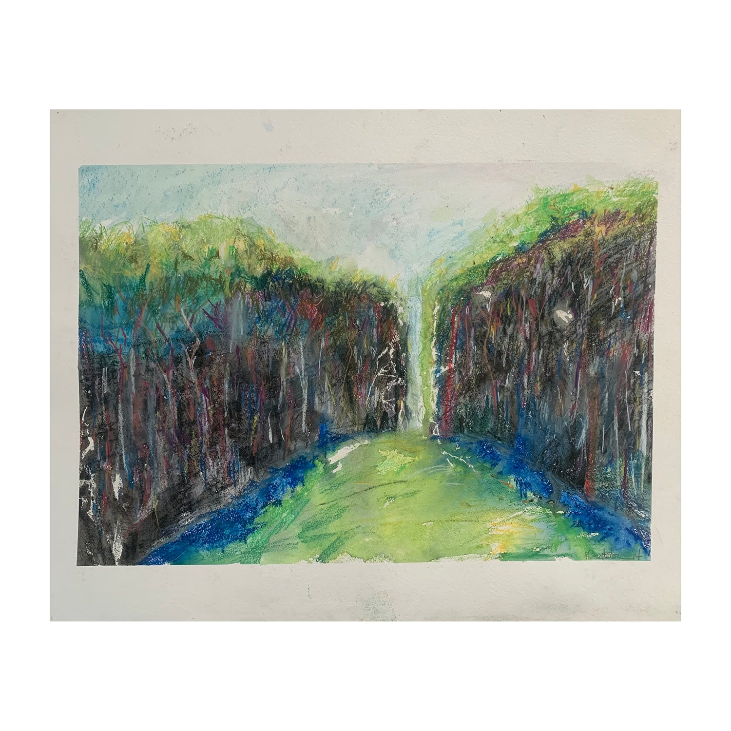 Original Mixed Media Painting of a Forest Landscape, 22.75 x 30.25 inches, by Patty Pendleton