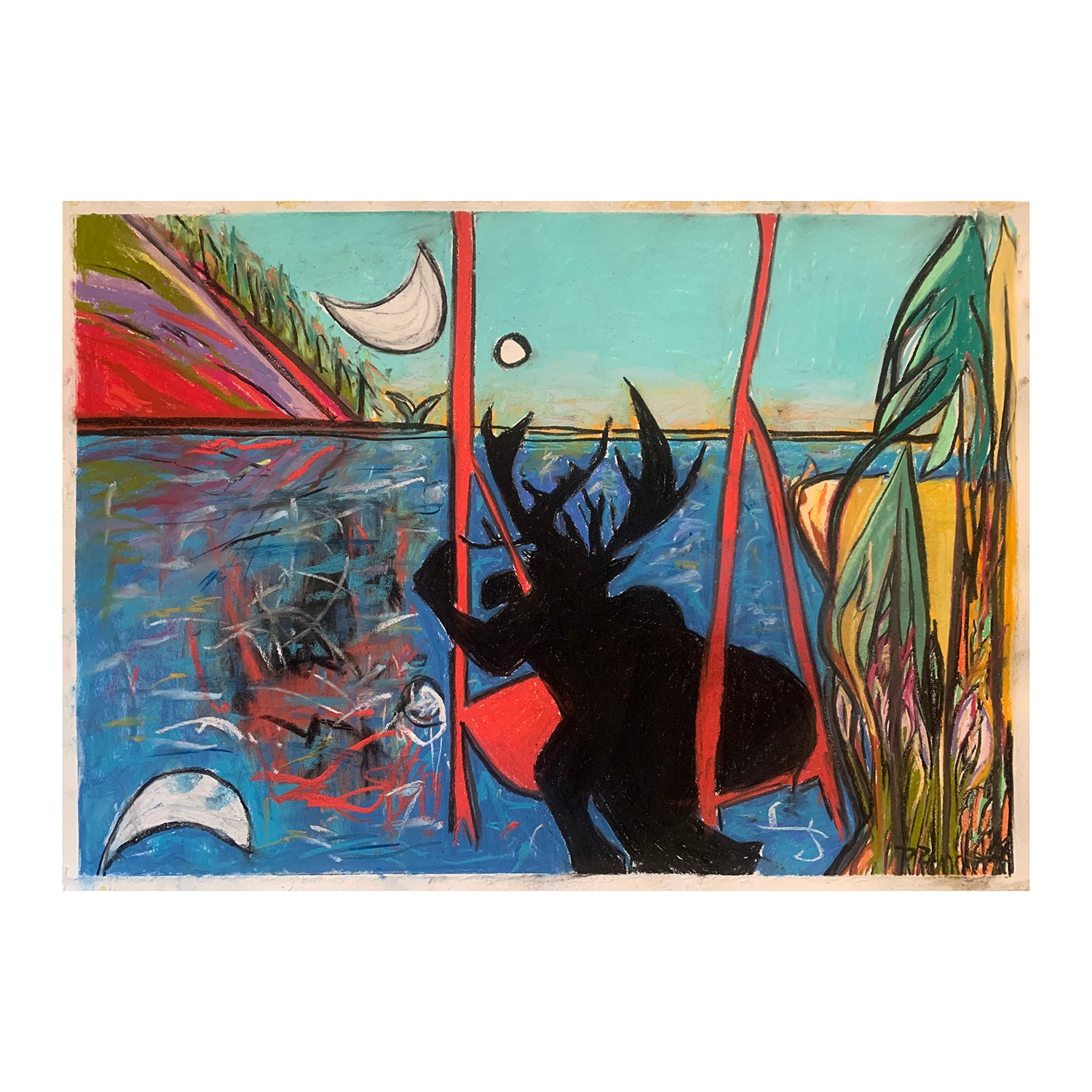 Original Soft Pastel Painting of a Moose Dream Landscape, 19.75 x 27.5 inches, by Patty Pendleton