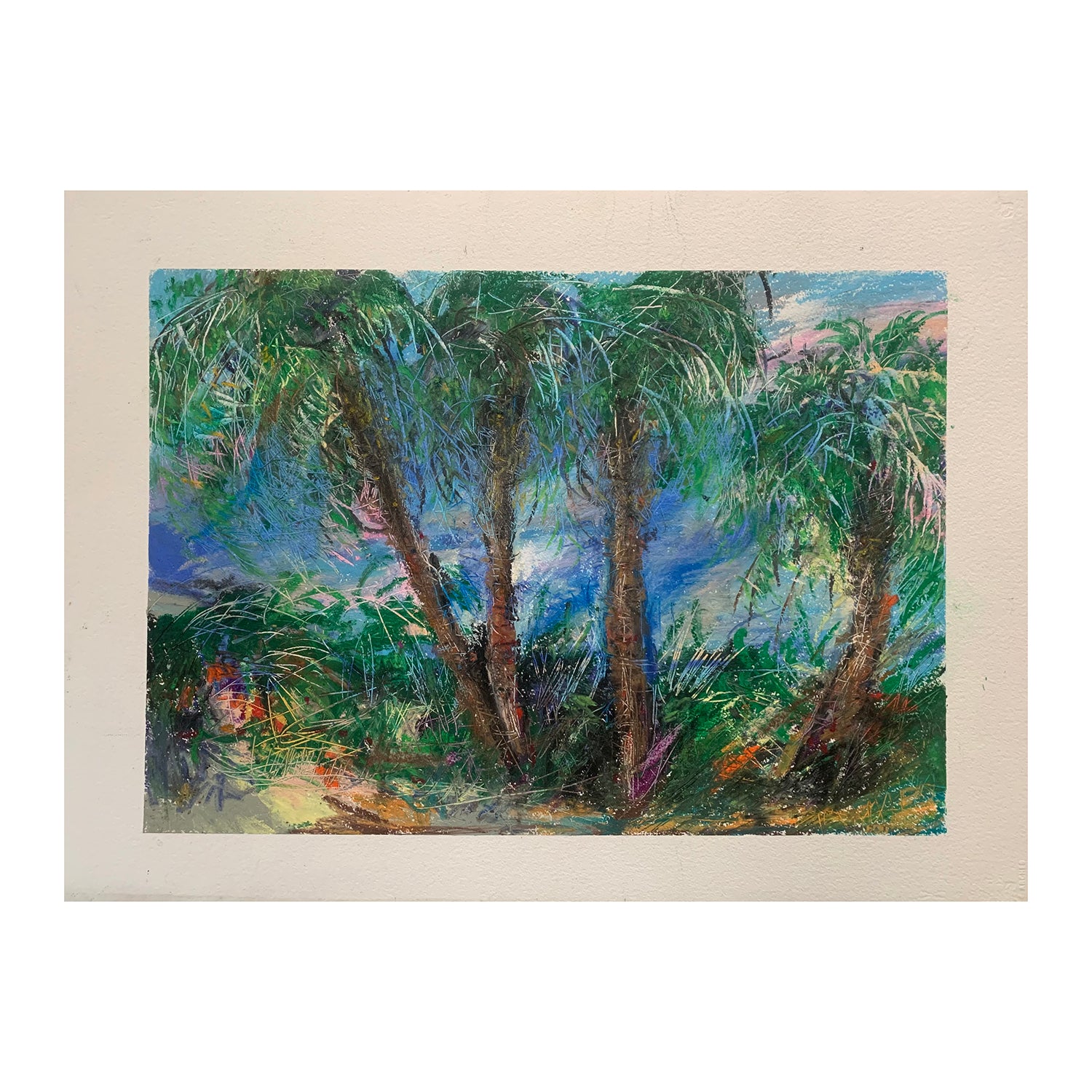 Original Oil Pastel Painting of a Tropical Beachscape, 22.5 x 30 inches, by Patty Pendleton