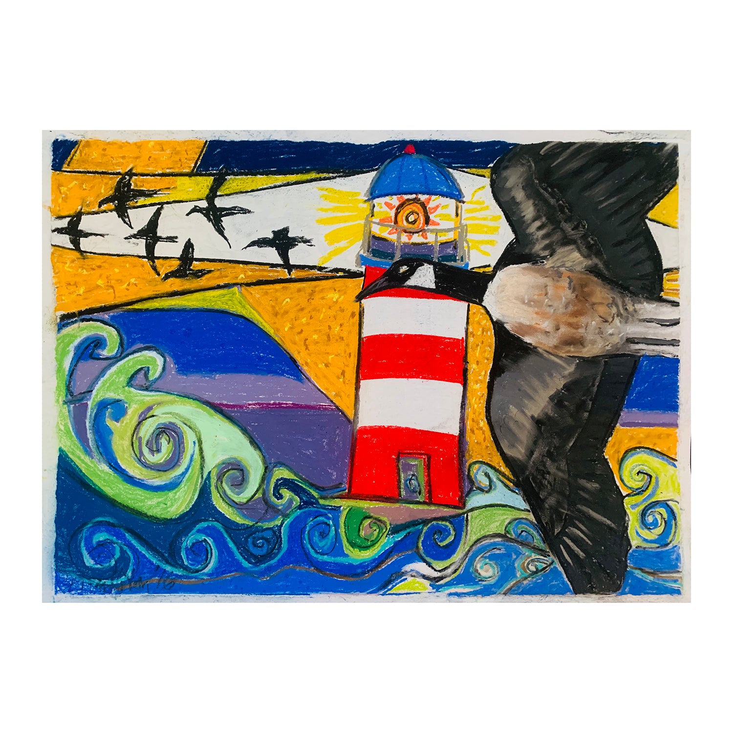 Original Soft Pastel Painting of a Canada Goose and Lighthouse, 22 x 29.75 inches, by Patty Pendleton