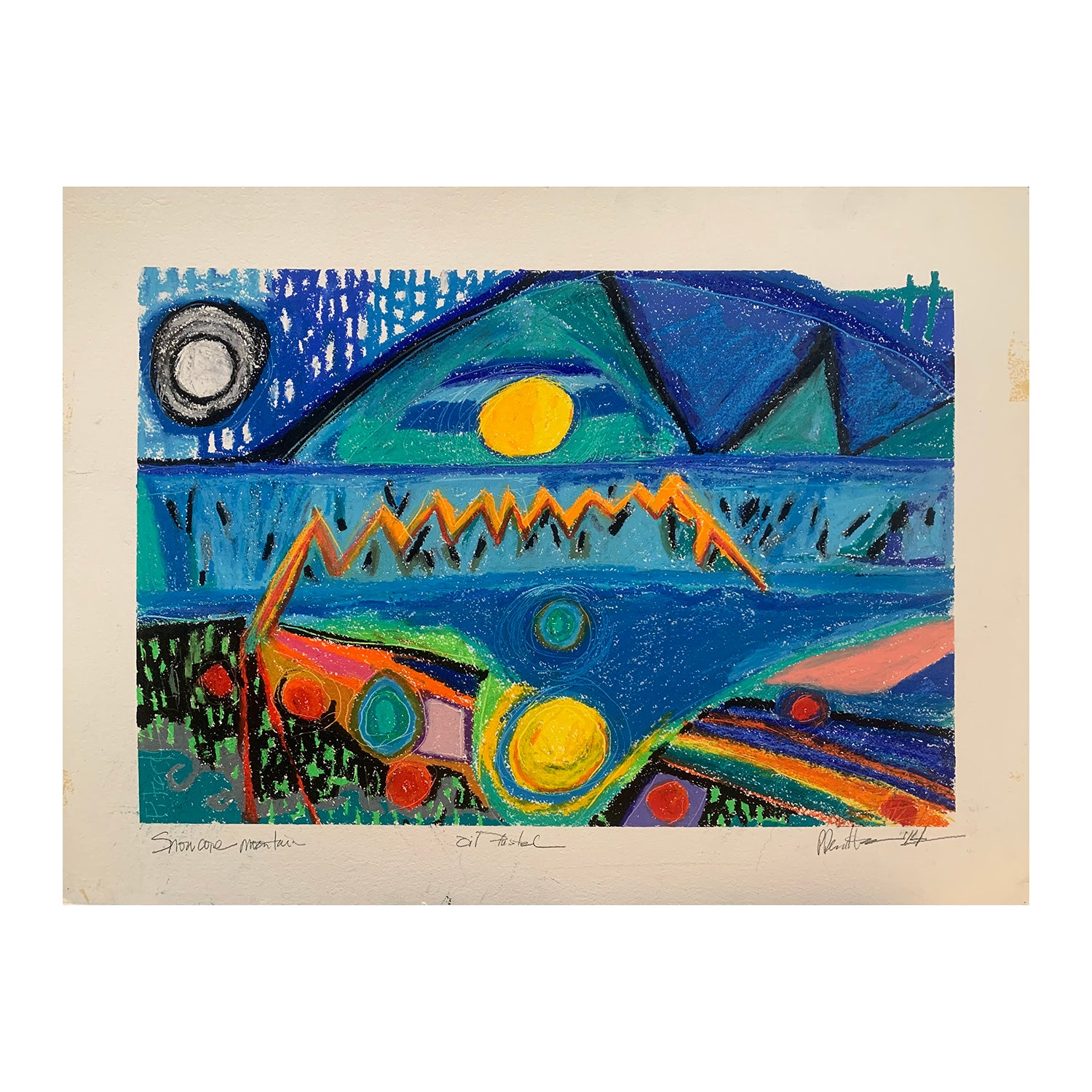 Original Oil Pastel Painting of an Abstracted Mountain Landscape, 22.5 x 30.25 inches, by Patty Pendleton